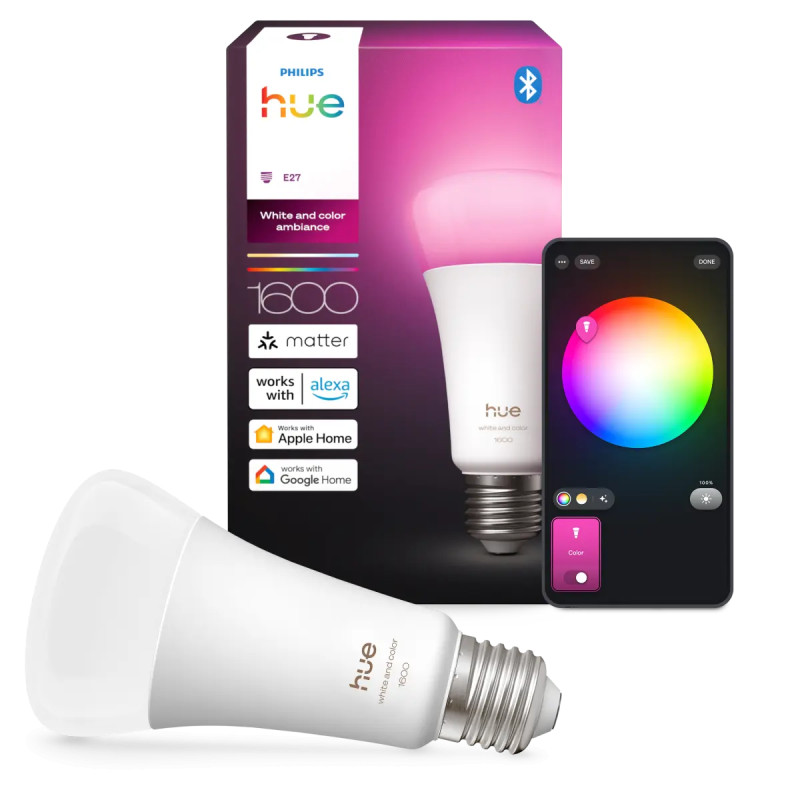 White And Color Ambiance A67 Led Pære E27 1600 Lm Black Friday Philips Hue Tilbud