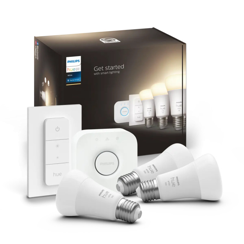 White A60 Led Pære E27 1100 Lm Startsæt 3 Pak Med Dimmer Switch Black Friday Philips Hue Tilbud