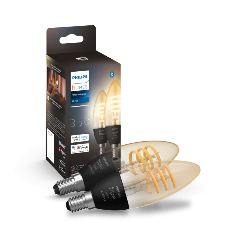 White Ambiance Filament Kertepære E14 4,6w Bluetooth 2 Pak Black Friday Philips Hue Tilbud