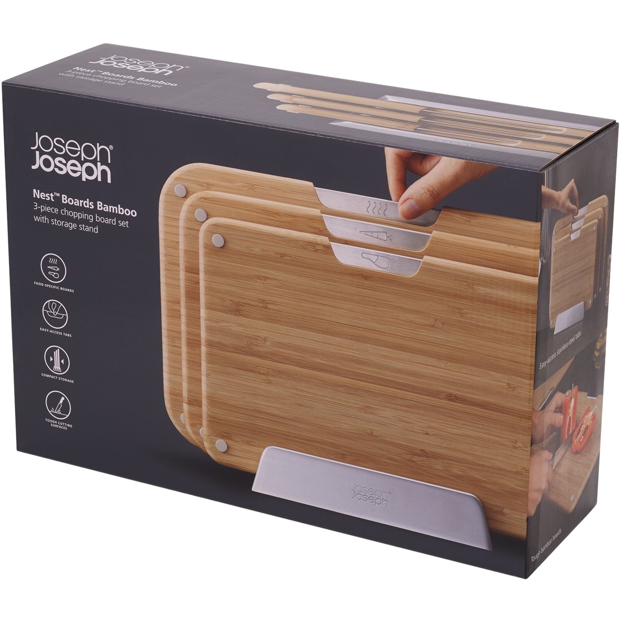 Nest Bamboo Skærebræt Sæt, 3 Dele Med Stativ Black Friday Joseph Joseph Tilbud