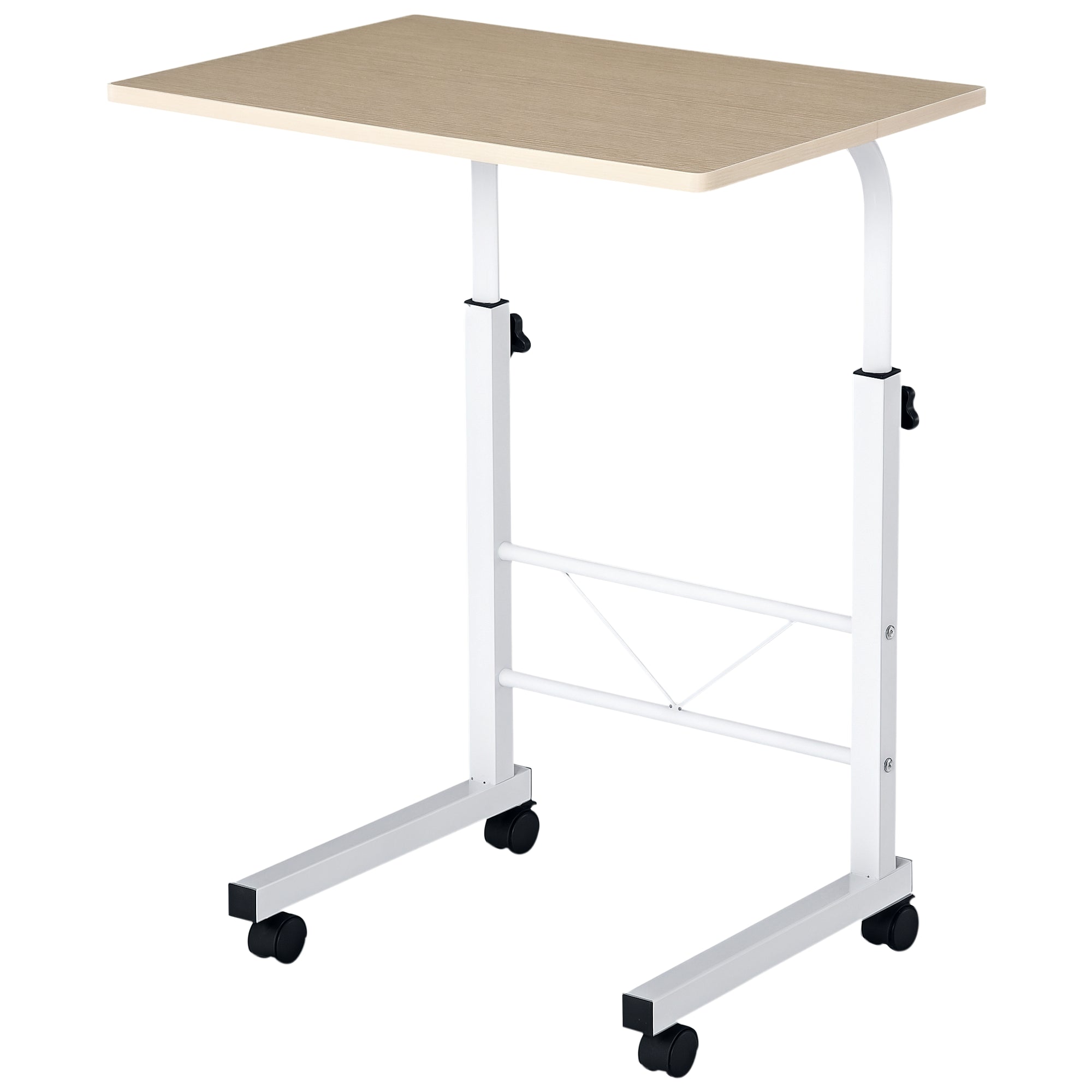 Sidebord Højdejusterbart Sofabord Mobilt Endbord Med Hjul Låsebremser C Borde Spånplade Stål Jern Plastik Hvid Ahornfarve 60 X 40 X 68 78 Cm Black Friday Aosom Tilbud