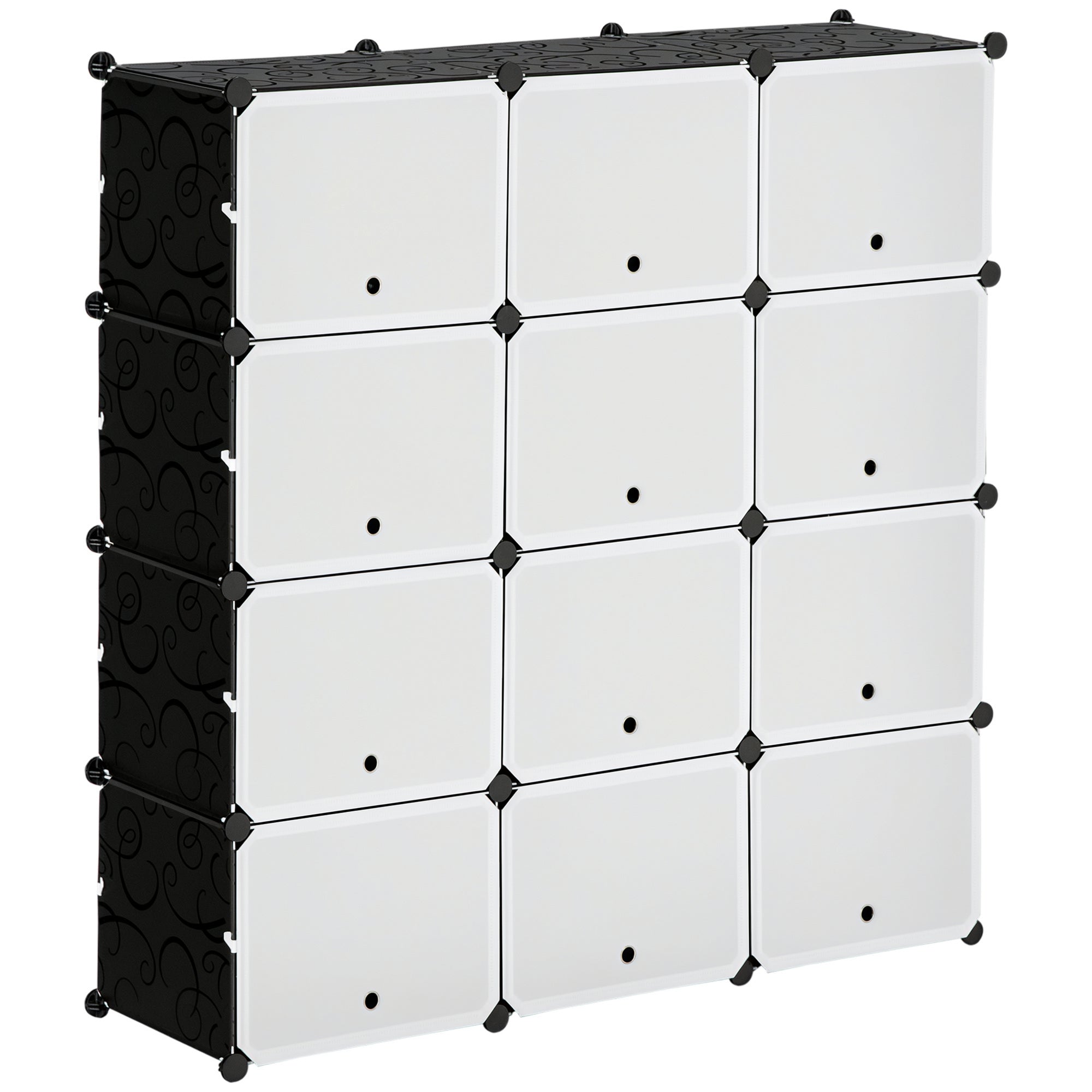 Modulært Reolsystem, Indstiksreol, Samlet Af 12 Kuber 125 X 32 X 125 Cm, Plast + Stål Sort Black Friday Aosom Tilbud