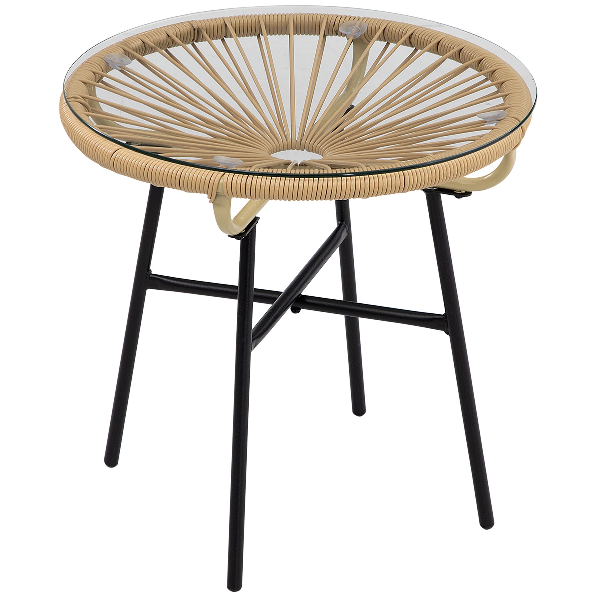 Havebord I Bohemestil, Pe Rattan, Hærdet Glas, Vejrbestandigt, 50 Cm X 50 Cm X 50 Cm, Beige Black Friday Aosom Tilbud