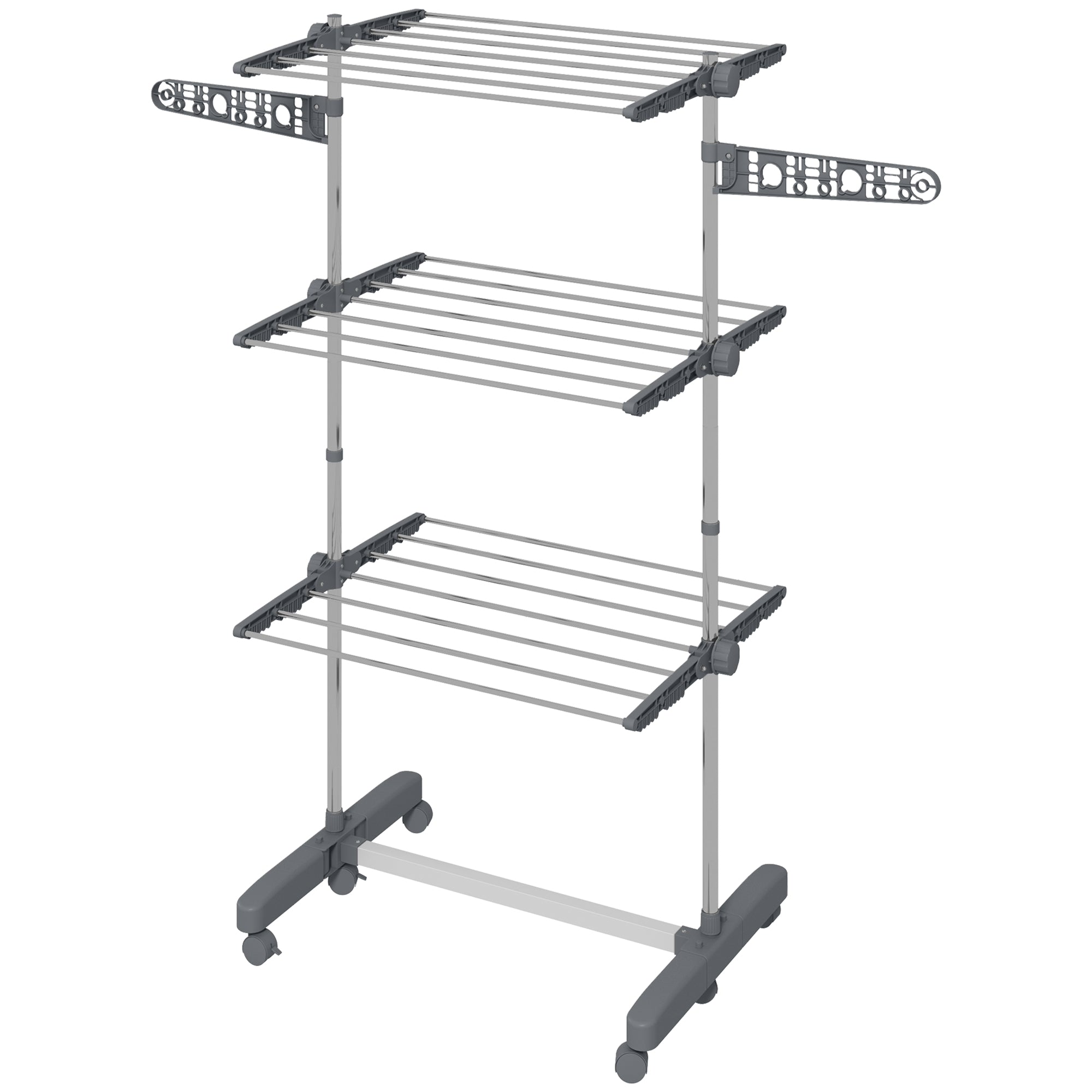 Tørrestativ. 4 Niveauer, Foldbar, Et Klik System, 142 Cm X 55 Cm X 152 Cm, Blå + Sølv Black Friday Aosom Tilbud