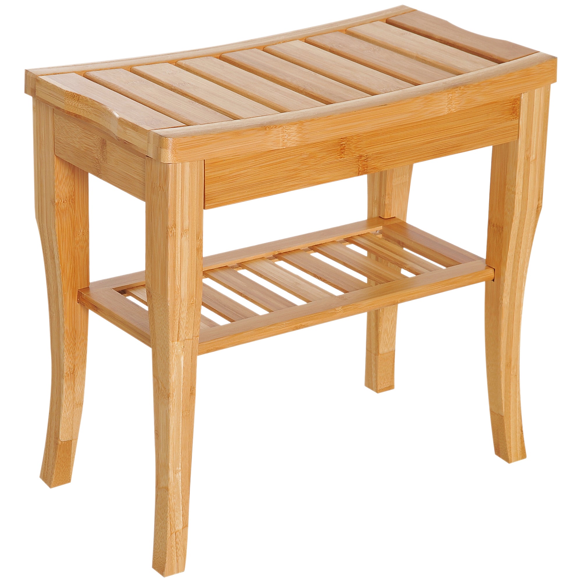 Brusestol, Badeværelsesstol Med Hylde, Brusesæde, Brusestol, Badeværelsesstol, Badeværelseshylde, Bambus, 47,5 X 26 X 44,5 Cm, Naturlig Black Friday Aosom Tilbud