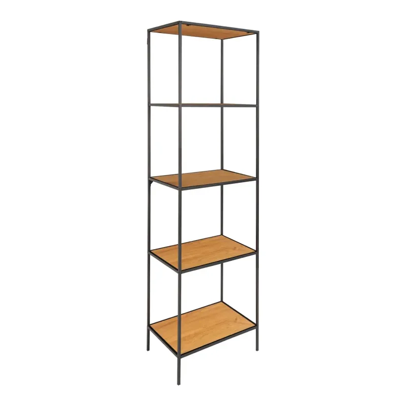 Reol Med Sort Ramme Og 5  Egetræslook Hylder 51x36x170 Cm   3001075 Black Friday Homeshop Tilbud