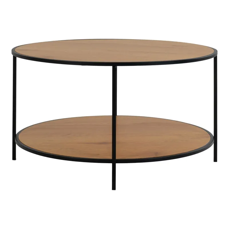 Rundt Sofabord Med Sort Ramme Og Egetræslook Bordplader ø80x45 Cm   2101515 Black Friday Homeshop Tilbud