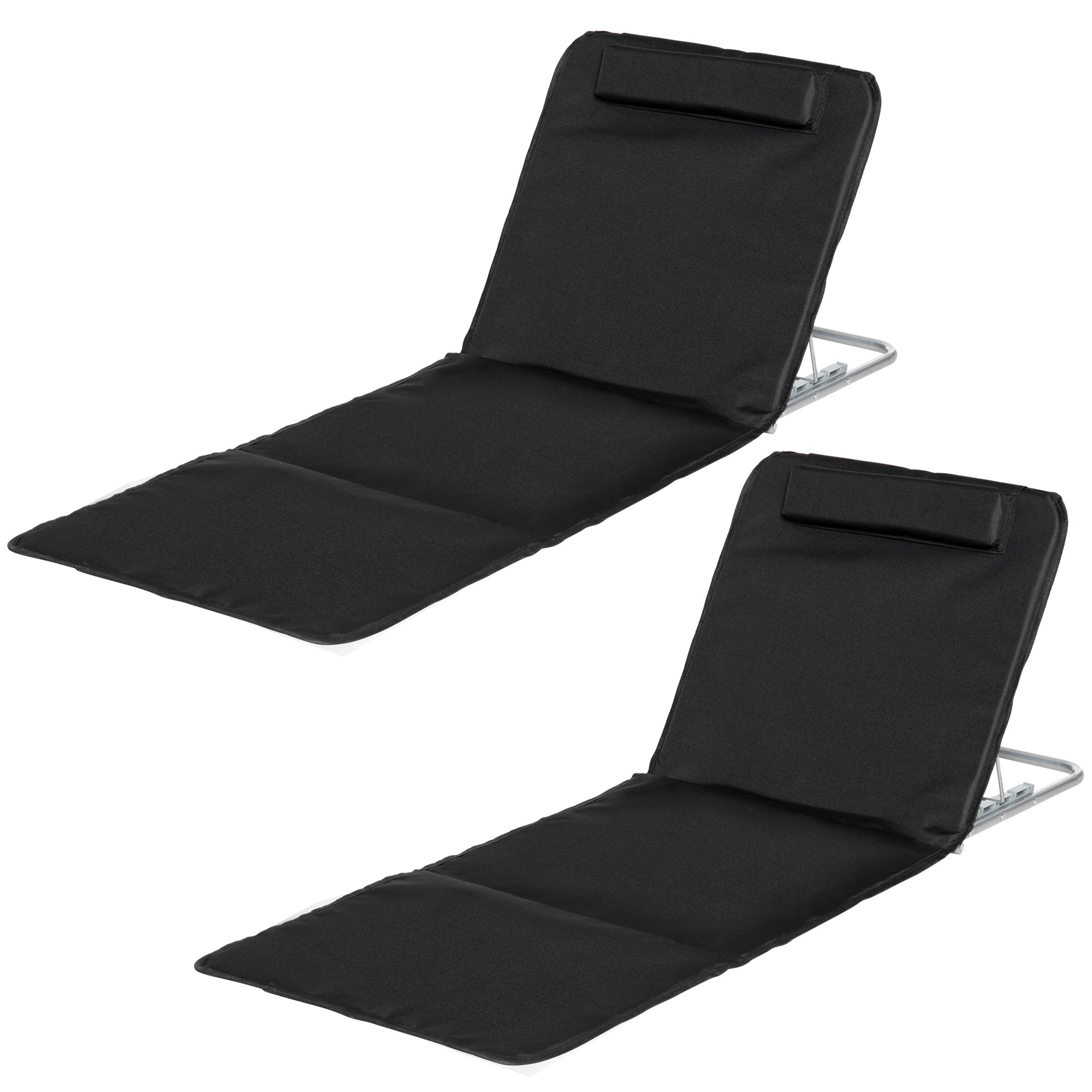 Strandstol, Solseng, Havestol, Foldbar, Justerbar Ryglæn, Sidelomme, 48 Cm X 134 Cm X 33 43 Cm, Sort Black Friday Aosom Tilbud