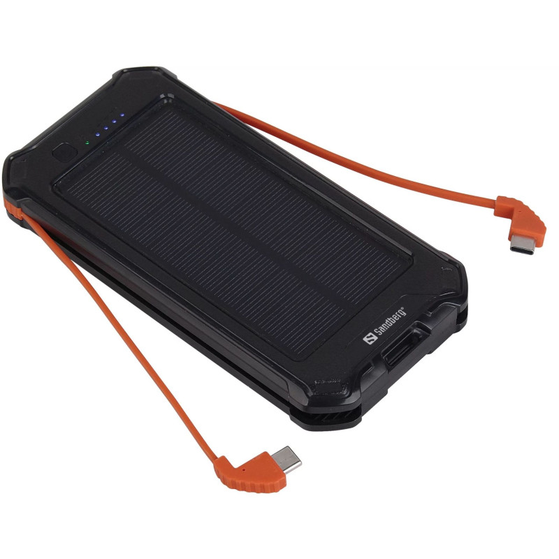 3 In One Solar Powerbank 10000 Mah Powerbank Med Solceller Black Friday Sandberg Tilbud