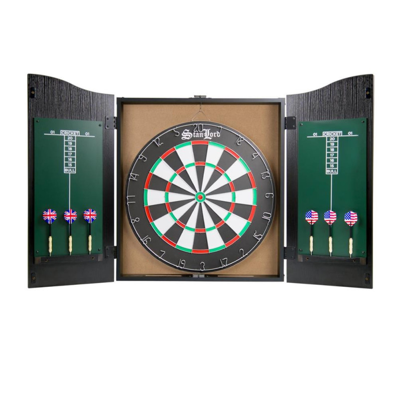 Dartskive I Flot Trækabinet Med 6 Pile Black Friday Stanlord Tilbud