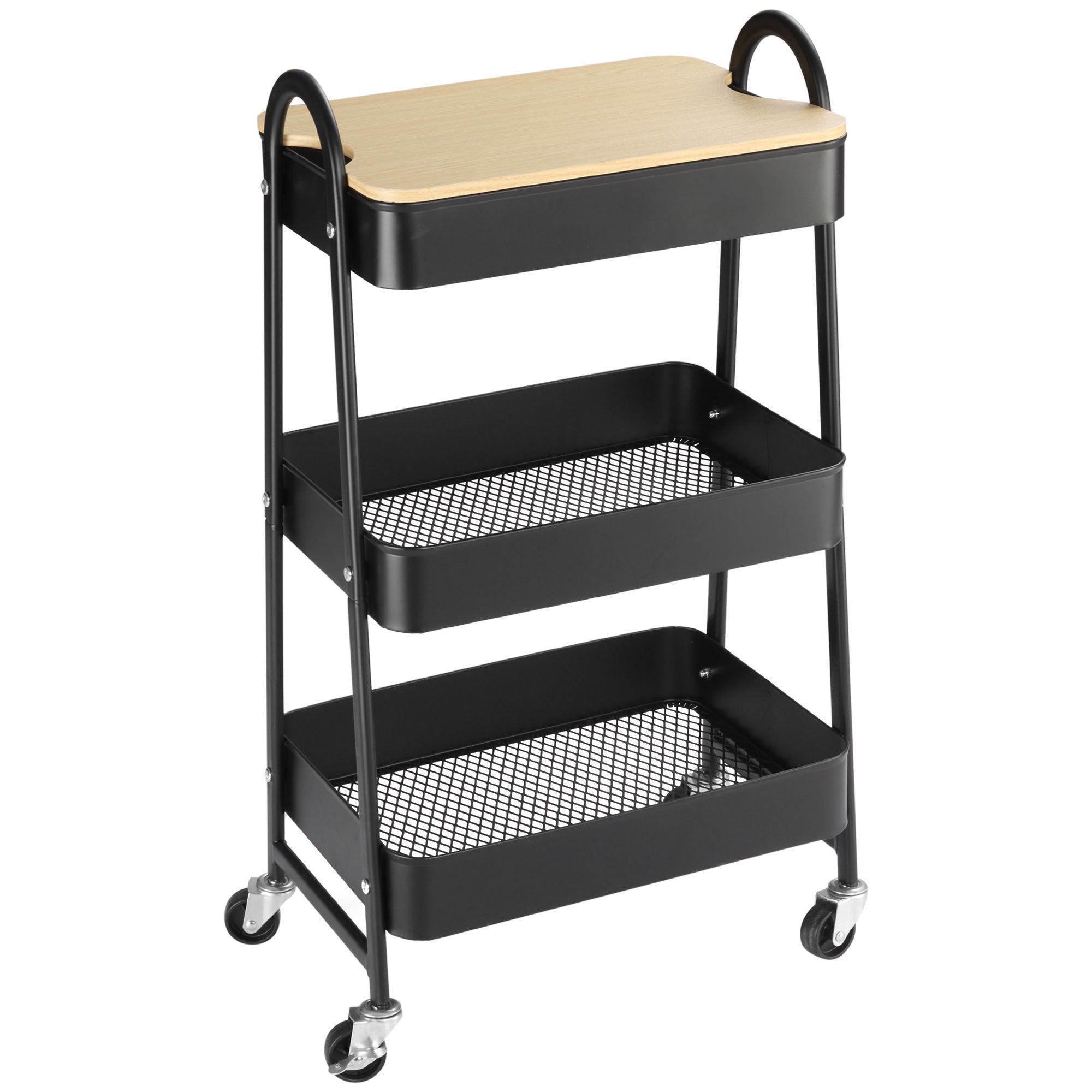 Trolley, Serveringsvogn Med 3 Kurvehylder, Metal, Plastik, Sort Black Friday Aosom Tilbud