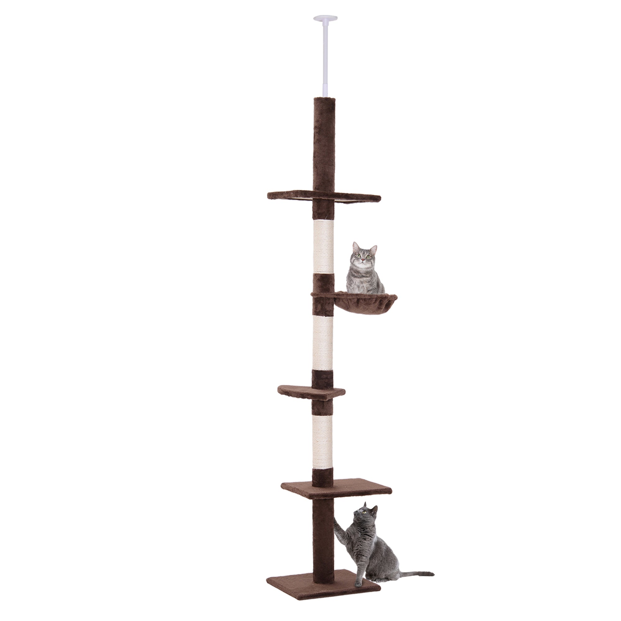 Kradsetræ Med Loftshøjdejusterbar, Robust Kradsetræ Med Sisalstolper, Klatretræ Til Katte, Brunt, 40 X 34 X 230 260 Cm Black Friday Aosom Tilbud