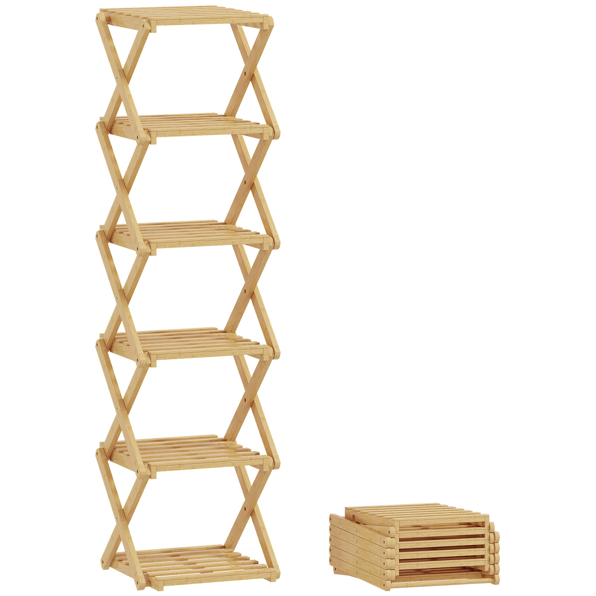 Sammenklappelig Skohylde Med 6 Hylder Lavet Af Bambus, Til Op Til 9 Par Sko, 30 X 29 X 108 Cm, Natur Black Friday Aosom Tilbud