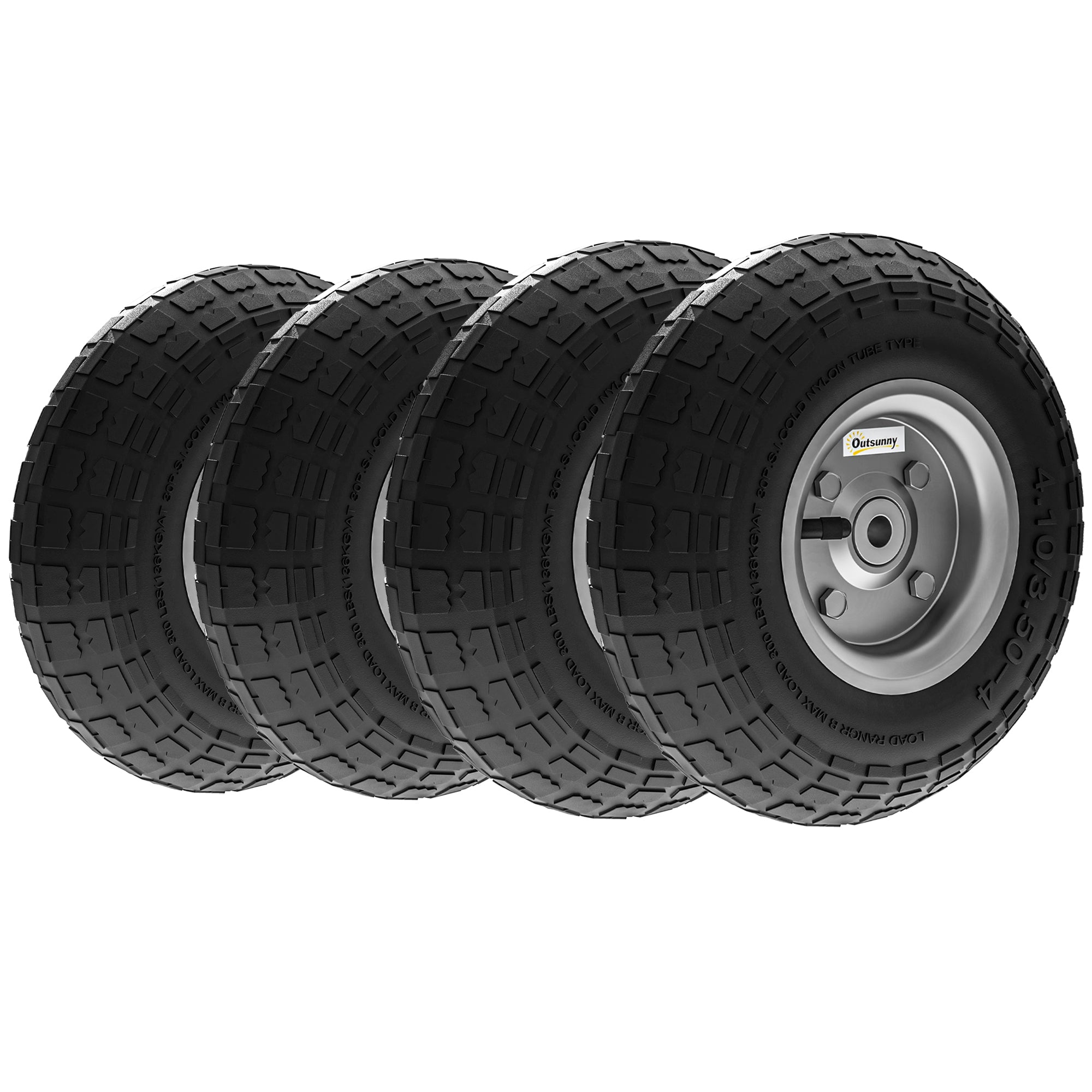 Trillebørhjul, Sæt Med 4, Reservehjul, 80 Kg, ø 255 Mm, Massivt Gummidæk Med Slange, Kuglelejer, Sort Black Friday Aosom Tilbud