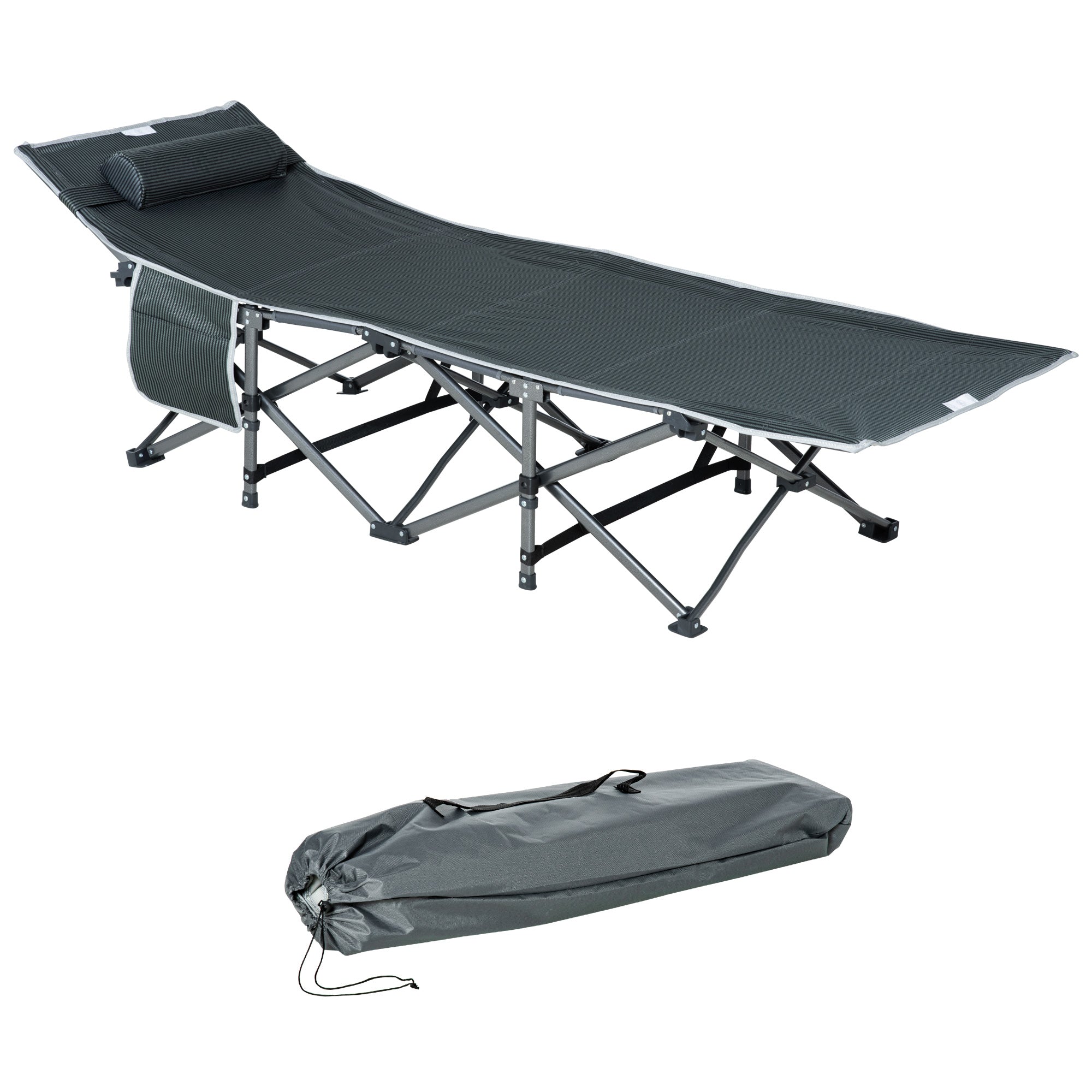 Campingseng, Sammenklappelig Campingseng Med Pude, 188 X 64,5 X 53 Cm, Grå Black Friday Aosom Tilbud