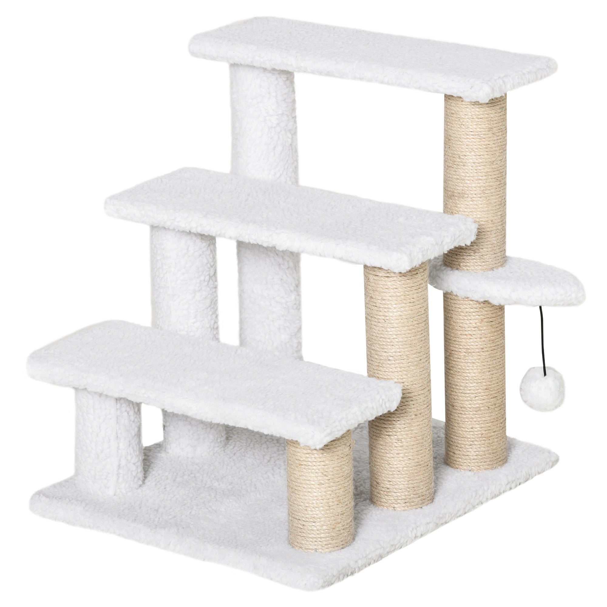 Kattetrappe 3 Trins Kæledyrstrappe Med Kradsetræer Bold Hundetrappe Kæledyrstrappe Til Katte Op Til 5 Kg Plysjute Hvid 45 X 40 X 48 Cm Black Friday Aosom Tilbud