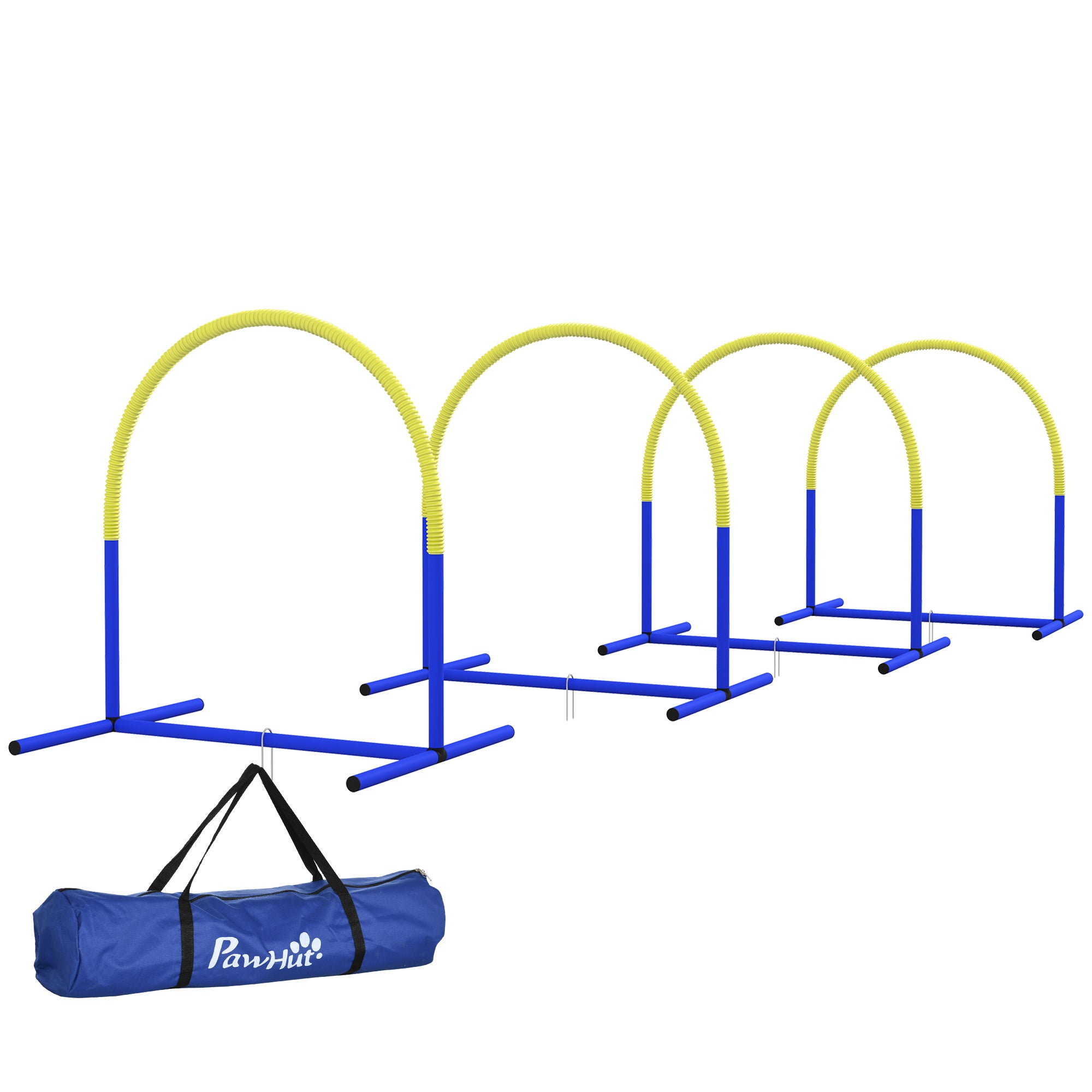Agility Sæt Til Hunde, Hundetræning, 4 Buer, Til Begyndere, Med Bæretaske, Blå+gul, 88 X 64 X 95 Cm Black Friday Aosom Tilbud