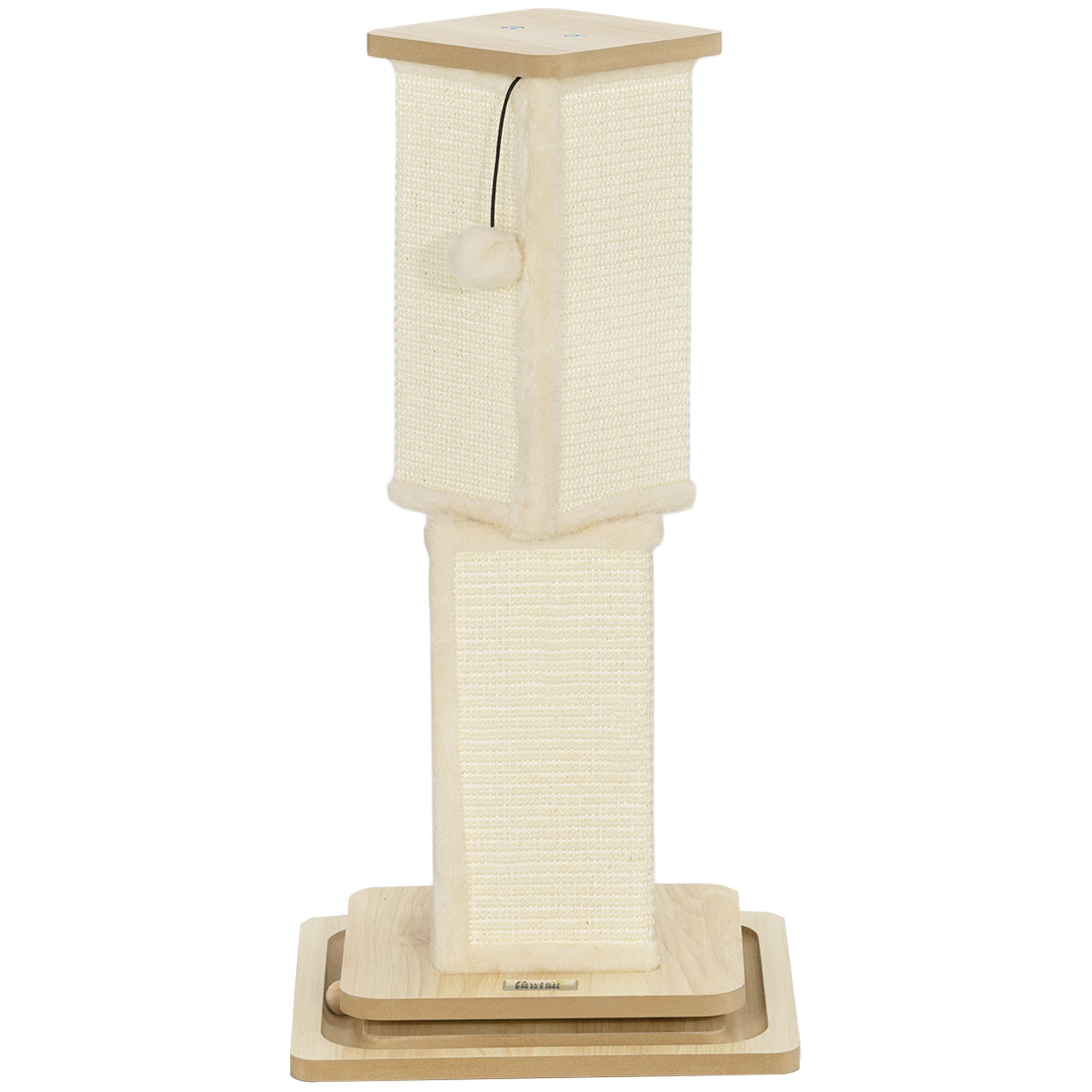 3 I 1 Kradsetræ Med Legestang, Legebold, Sisal, Op Til 5 Kg, 34 X 34 X 67 Cm, Eg Creme Black Friday Aosom Tilbud