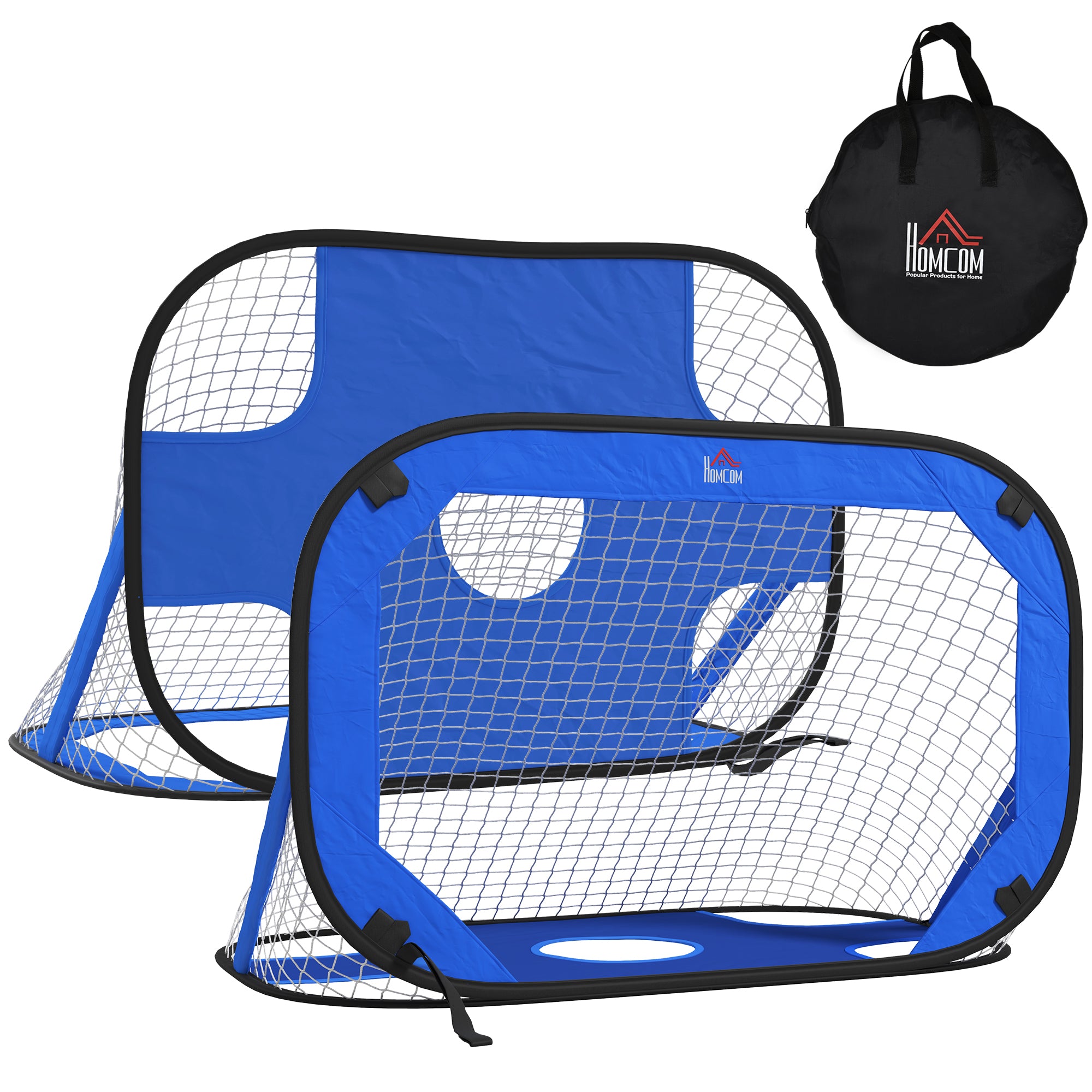 Fodboldmål, Pop Up Mål, Bærbart Fodboldnet, Sæt Med 2 Minimål, Mobil Med Bæretaske, Sammenklappelig, Blå, 123 X 80 X 80 Cm Black Friday Aosom Tilbud