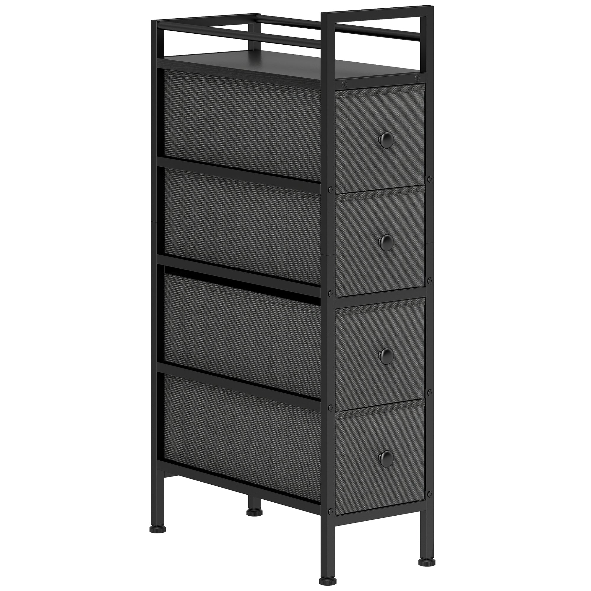 Kommode Med 4 Skuffer Lavet Af Non Woven Stof, Opbevaringsskab Med Stålramme, 20 Cm X 43 Cm X 81,5 Cm, Sort Black Friday Aosom Tilbud