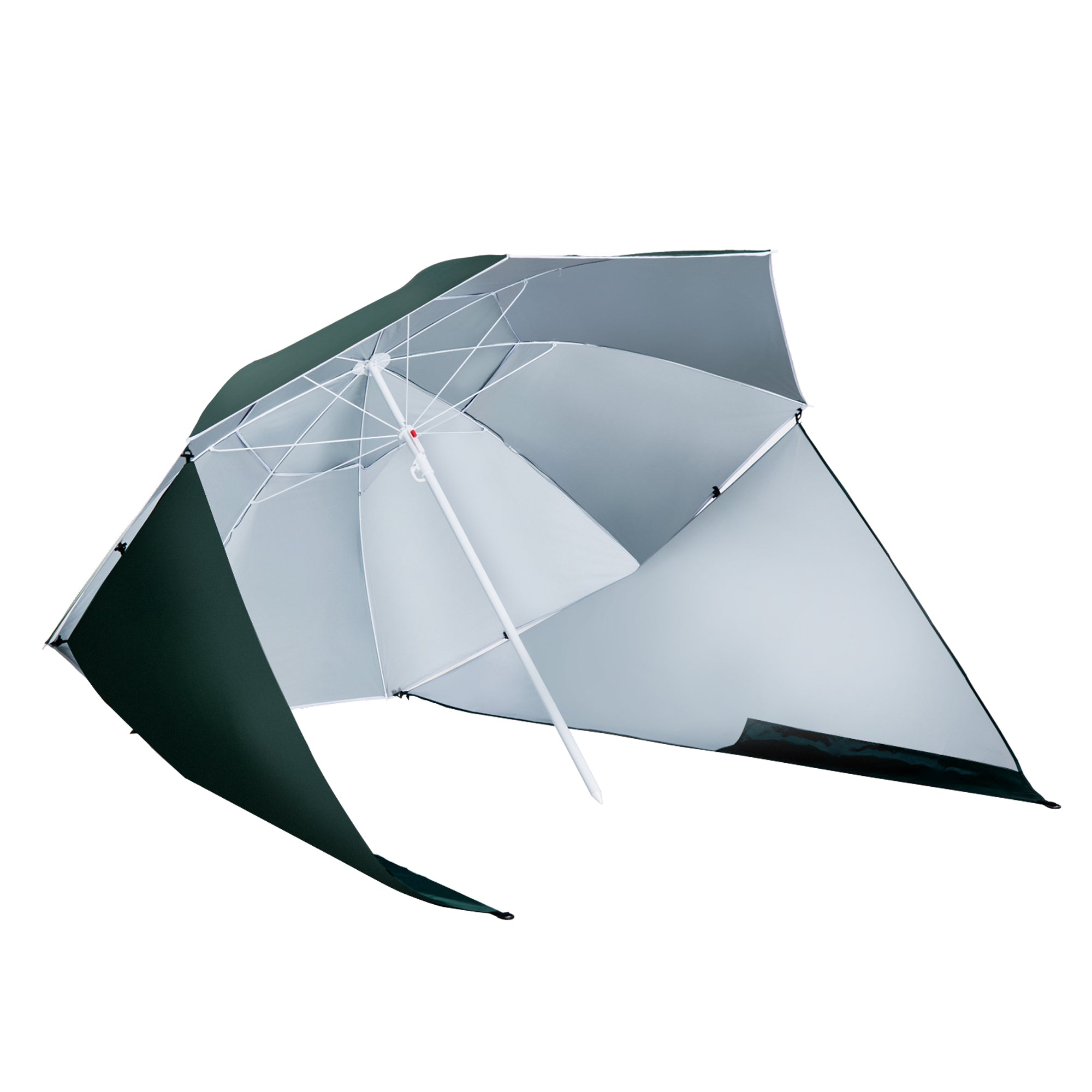 2 I 1 Strandparasol ø 210 Cm Upf 50+ Vindtæt Strandparasol Med Sidepaneler Bæretaske Balkonparasol Foldbar Haveparasol Solbeskyttelse Til Rejser, Strand, Balkoncamping Mørkegrøn Black Friday Aosom Tilbud