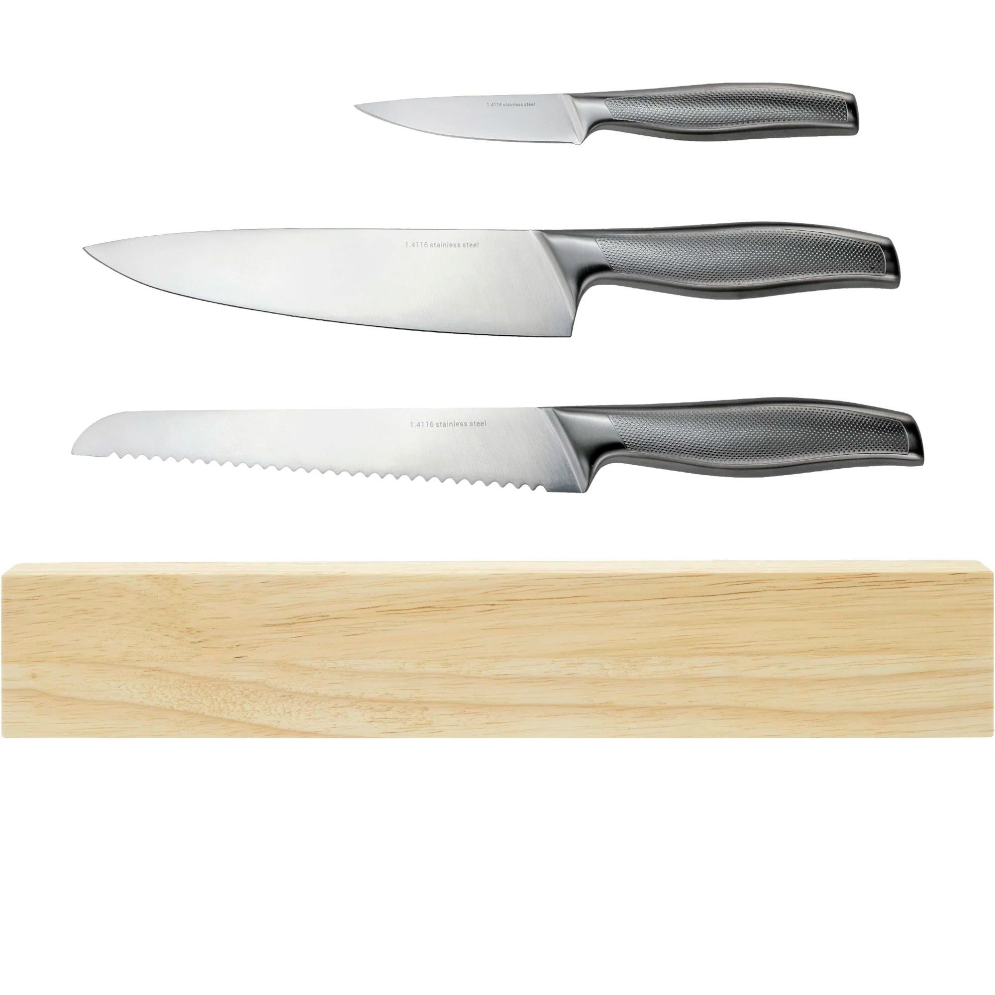 Knivsæt, 3 Knive + Magnetliste 30 Cm Black Friday Essentials Tilbud