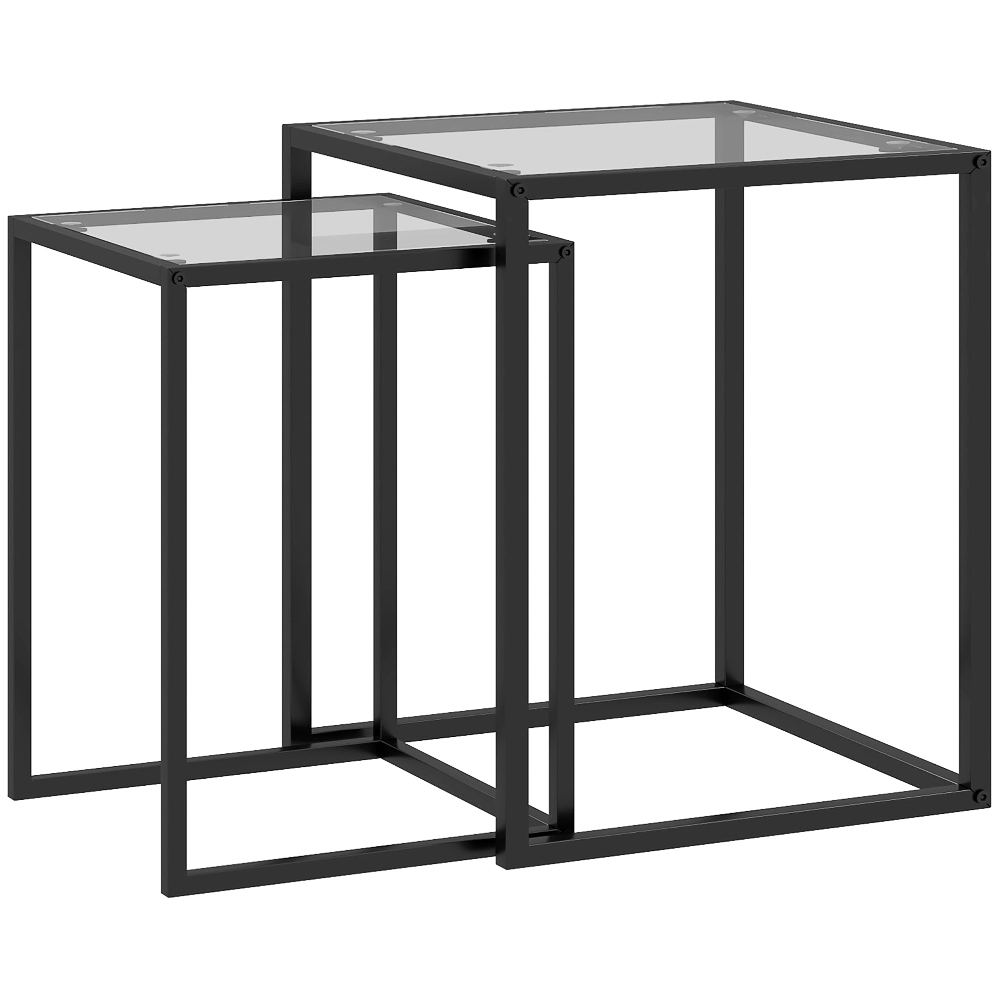 Sæt Med 2 Stabelbare Sideborde Sofaborde Med Stålben, Moderne Design Til Stuen, Sort Black Friday Aosom Tilbud