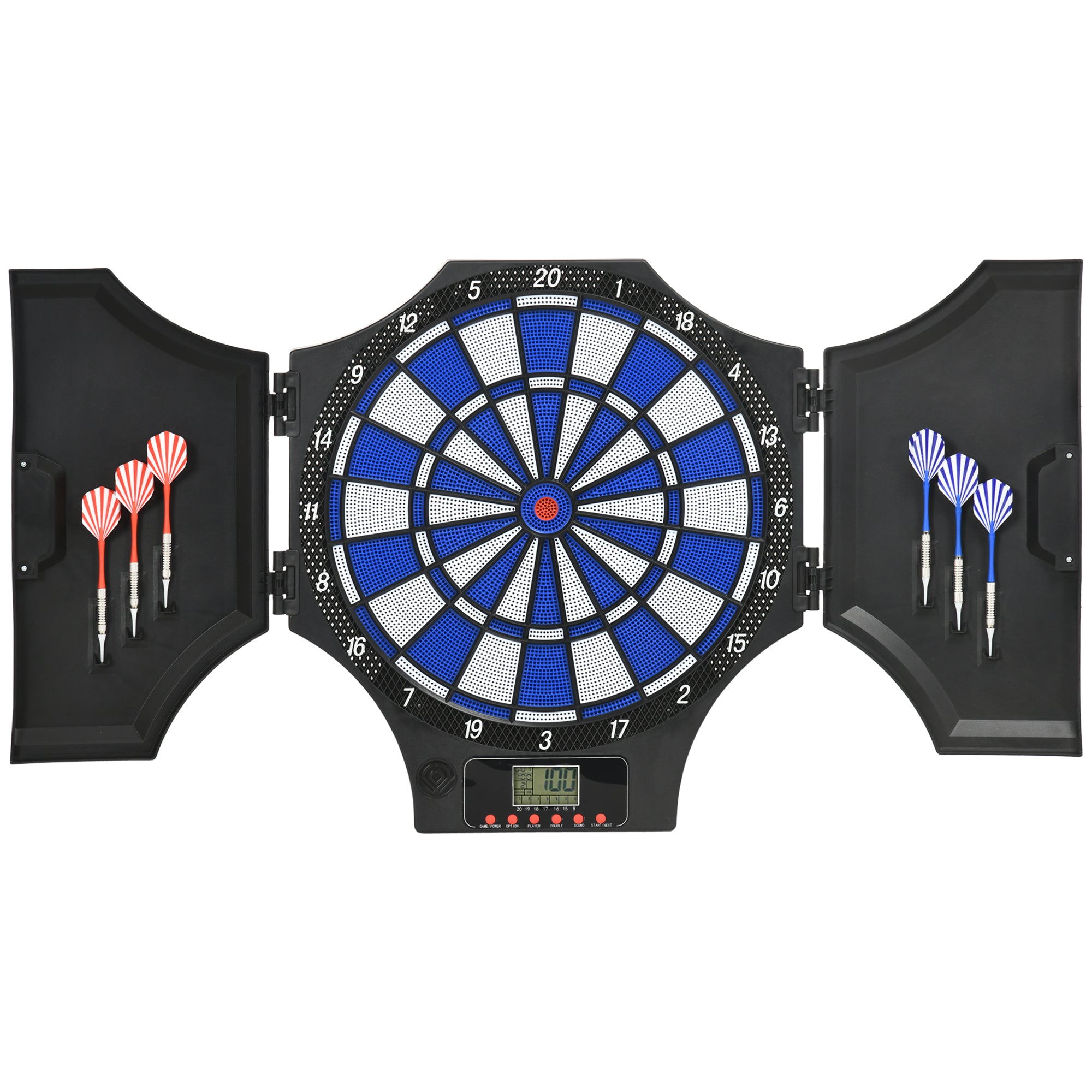 Elektronisk Dartskive, 31 Spil Og 285 Programmer, Til 8 Spillere, 2 Døre, 6 Dart, Lyd, Sort, 83 X 45 X 4 Cm Black Friday Aosom Tilbud