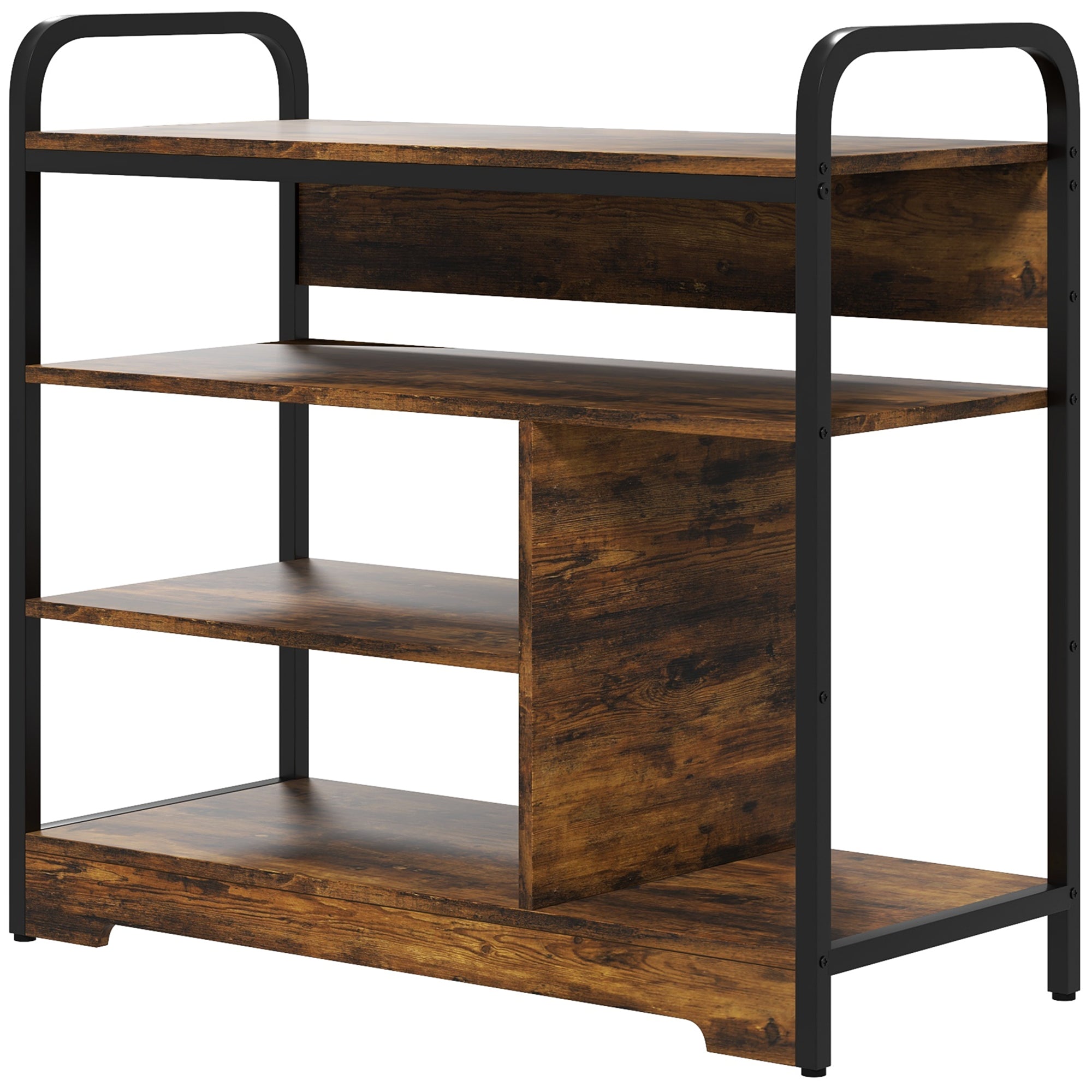 4 Etagers Skoreol, åbent Design, Metalramme, Justerbare Fødder, 70x30x65 Cm, Brun Sort Black Friday Aosom Tilbud
