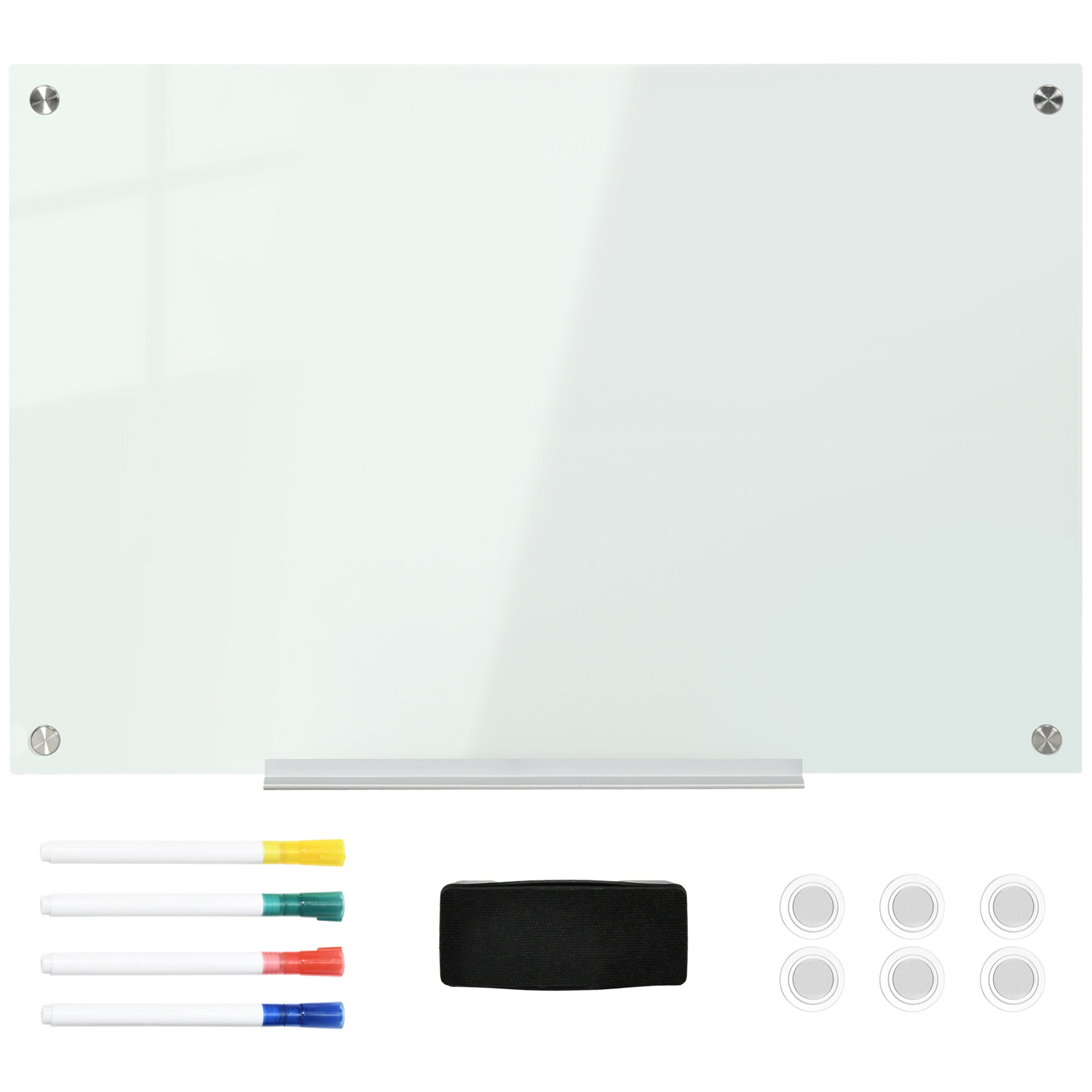 Glas Whiteboard, Memoboard, Whiteboard, 4 Penne, 6 Magneter, 1 Svamp, 1 Bakke, Hvid Black Friday Aosom Tilbud