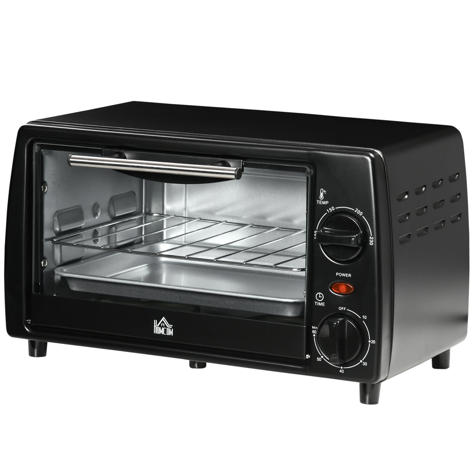 Miniovn Brødristerovn, 1 Bageplade, 1 Grillrist, 10 L Kapacitet, Timerfunktion, 36,5 Cm X 26 Cm X 22 Cm, Sort Black Friday Aosom Tilbud