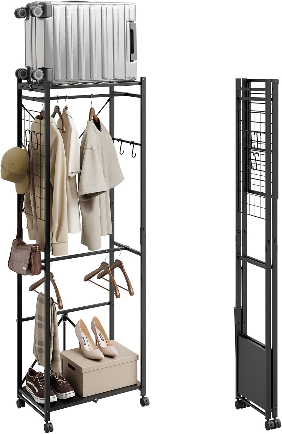 Foldbart Tøjstativ Smal På Hjul, 60,5x32,5x175cm Black Friday Sobuy Tilbud