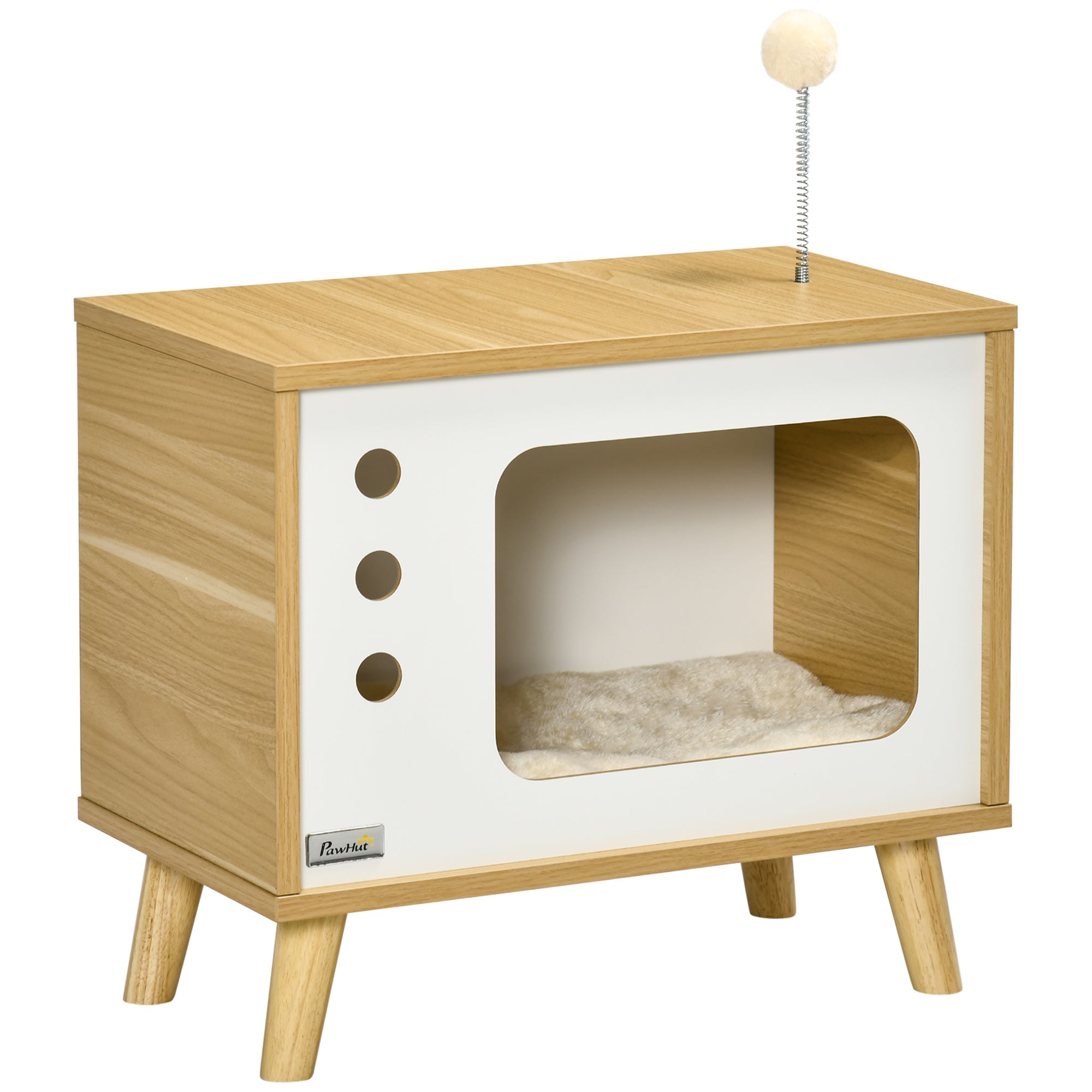 Kattehule I Tv Design Inklusive Legetøj, Vaskbar Pude, 50 Cm X 28 Cm X 43 Cm, Eg + Beige + Hvid Black Friday Aosom Tilbud