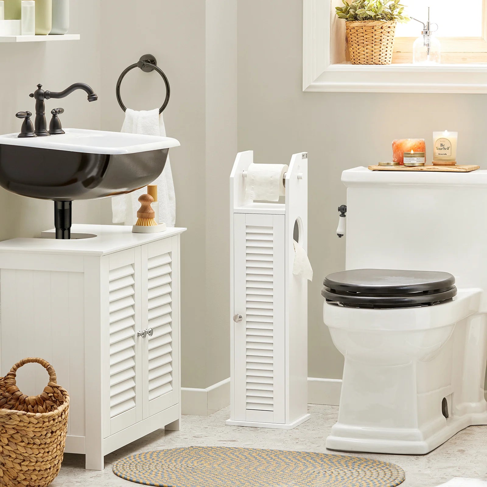 Badeværelsesskab Med Toiletpapirholder, Skandi Look, B20 X D18 X H79 Cm, Hvid Black Friday Sobuy Tilbud