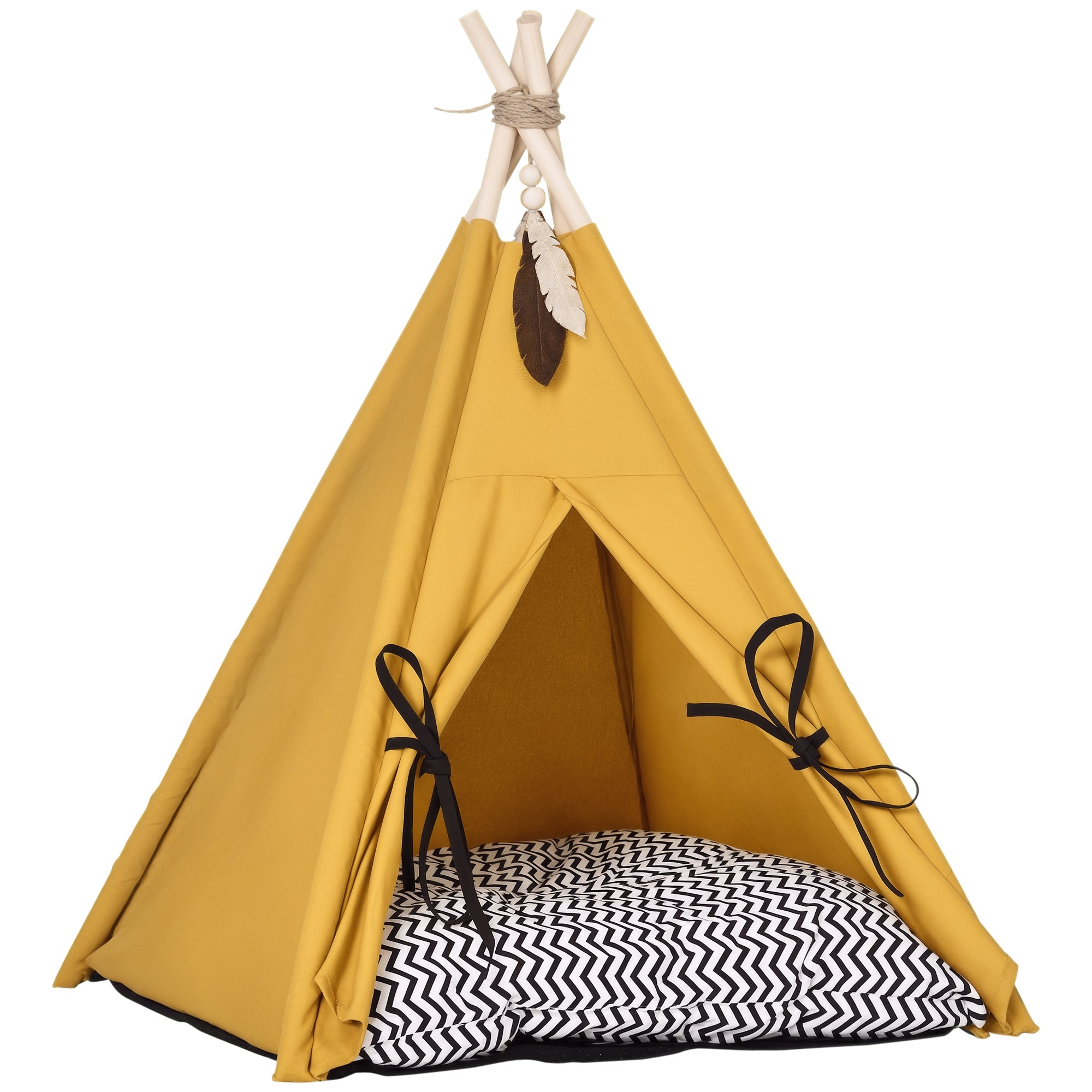 Kæledyrsseng, Sødt Tipi Design, Med Blød Hynde Og Gulvmåtte, Til Hunde Og Katte, 60 X 60 X 76 Cm Black Friday Arkswift Tilbud