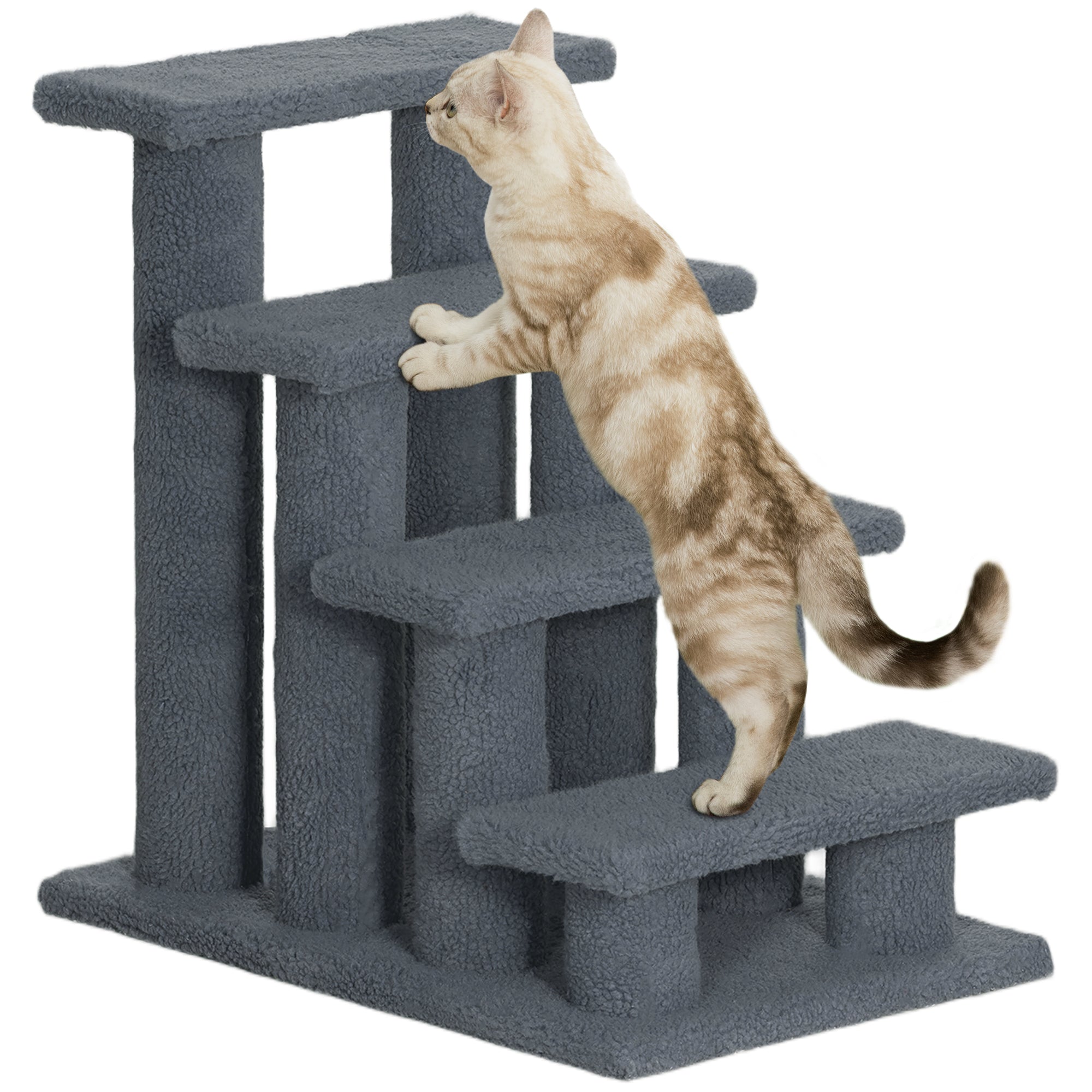 Kæledyrstrapper Kattetrapper Hundetrapper Trapper Til Katte Og Hunde 4 Trin Grå 63,5x43x60cm Black Friday Aosom Tilbud