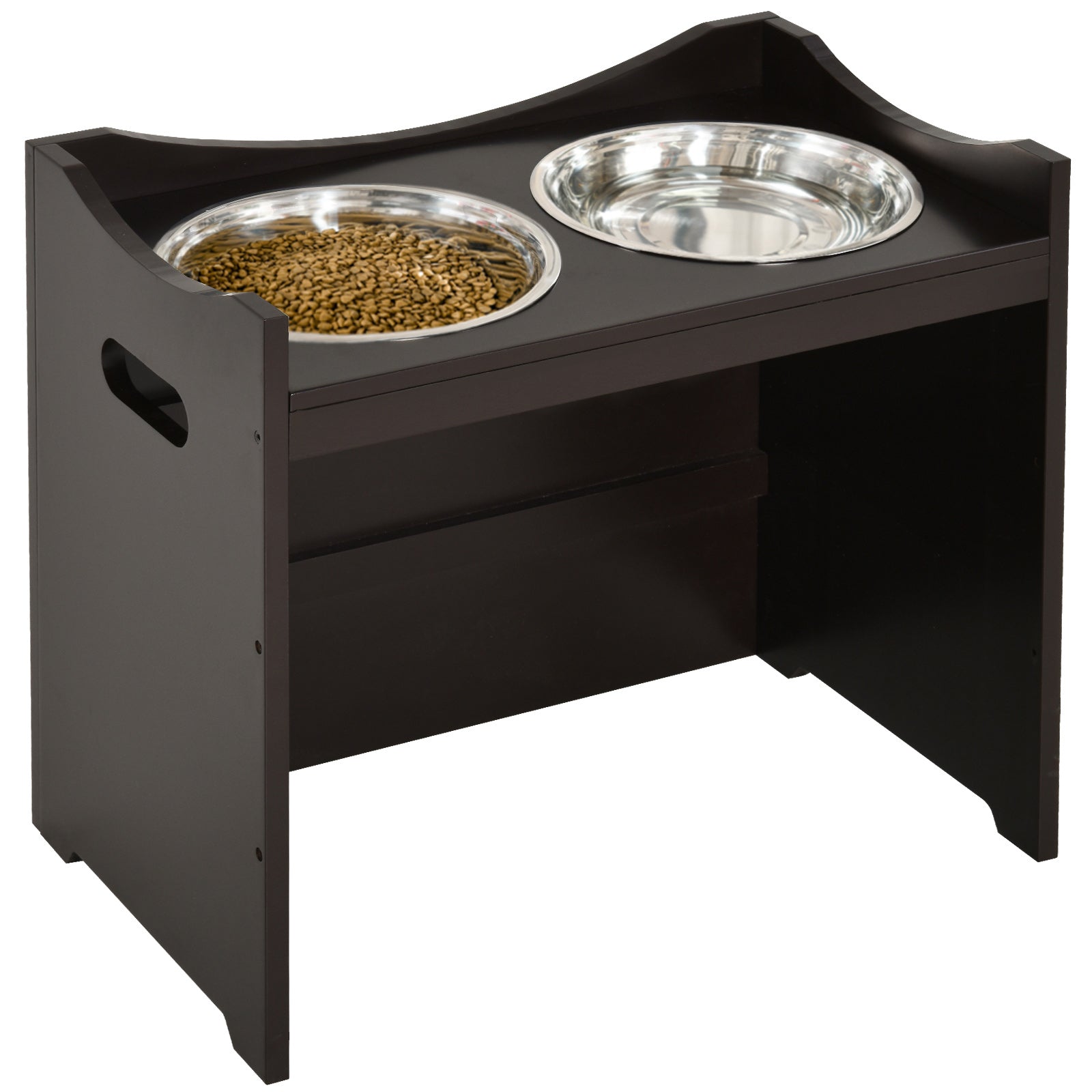 Højdejusterbar Foderstation Med 2l Rustfri Stålskål, Foderstativ, Håndtag, Hundestang Til Alle Hundestørrelser, Kaffe Black Friday Aosom Tilbud