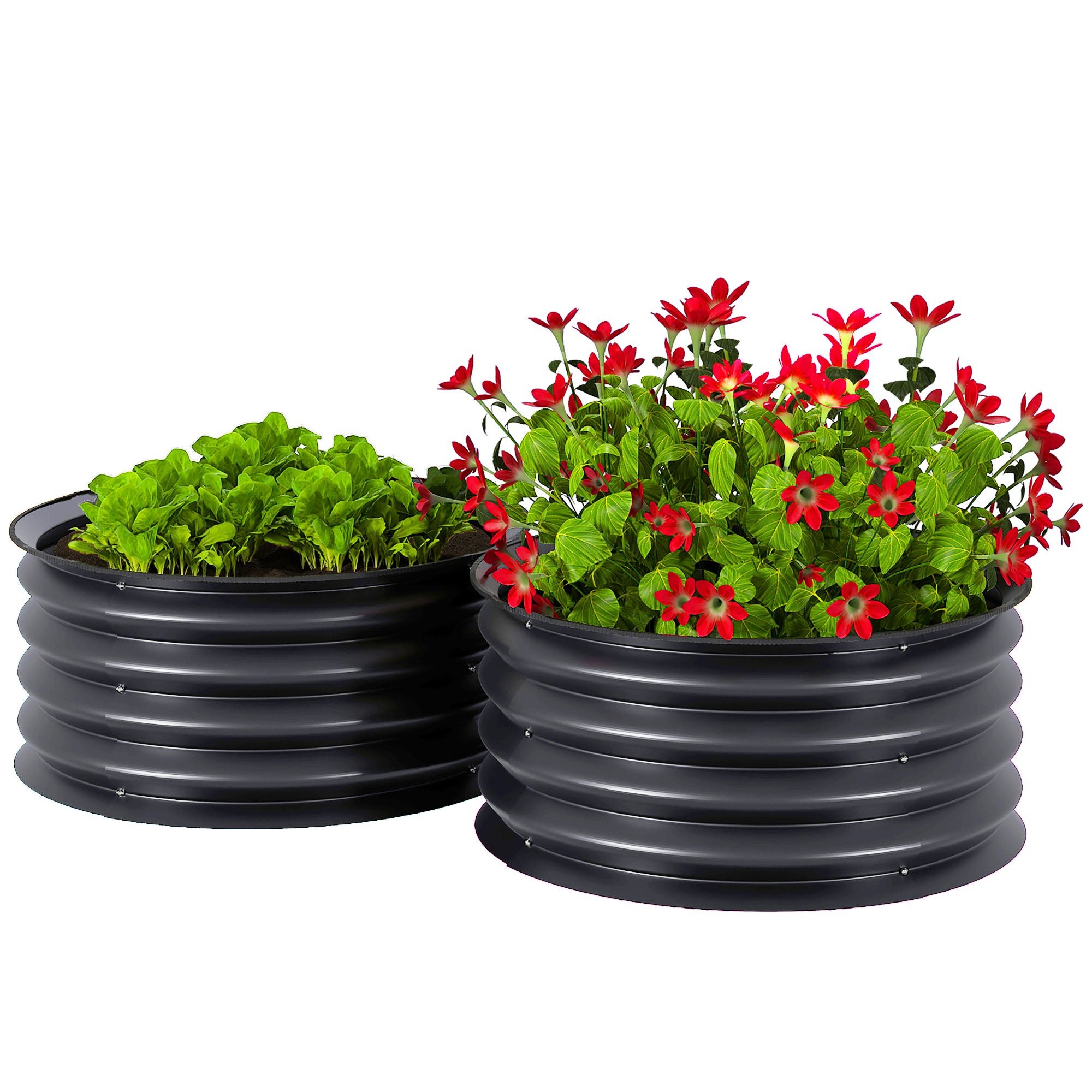 Sæt Med 2 Galvaniserede Plantepotter, ø60 X 30h Cm, åbne Bundpotter Til Forskellige Planter, Mørkegrå Black Friday Arkswift Tilbud