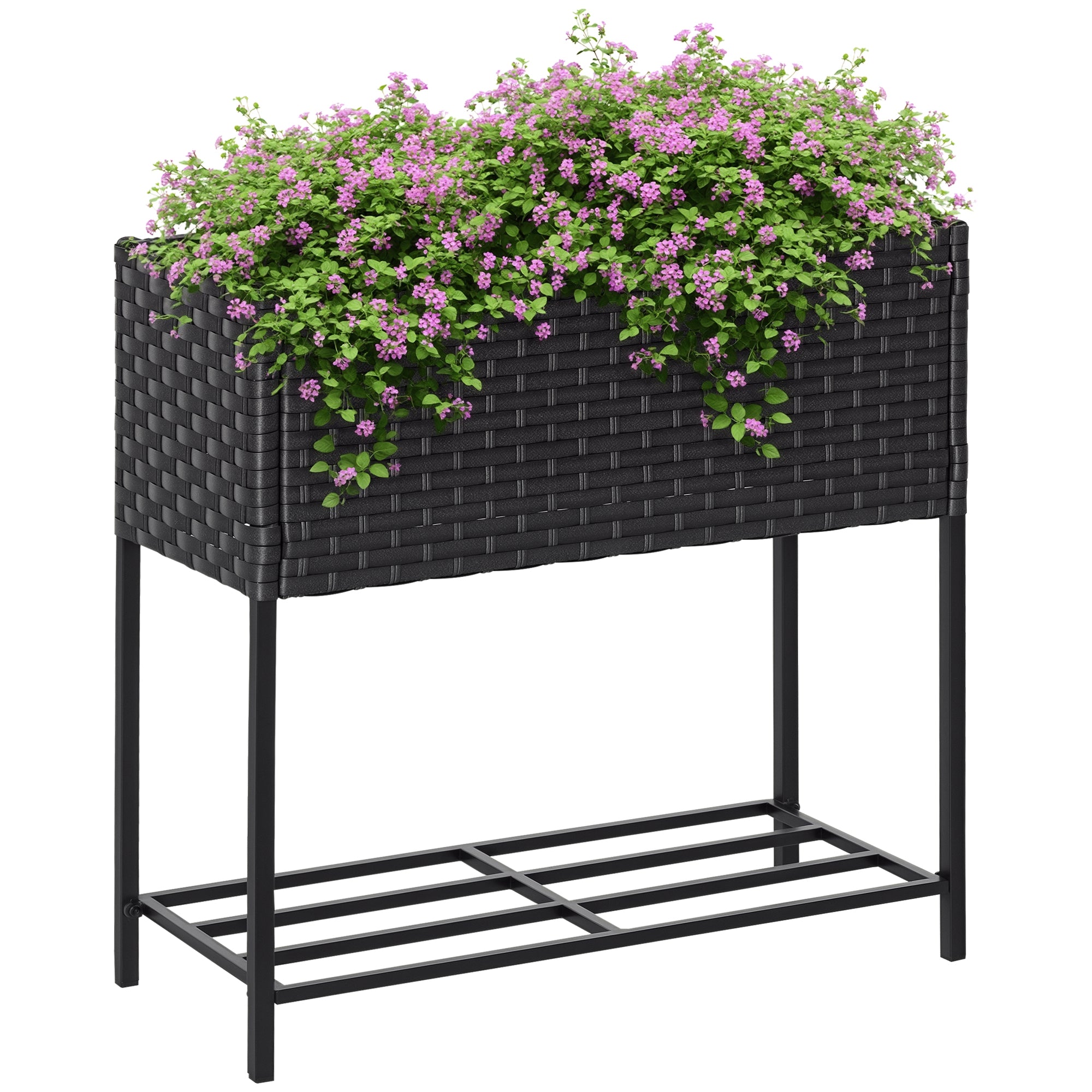 Højbed, Blomsterkasse, Dyb Hylde, Metalstel Polyrattan, 70 X 30 X 70 Cm, Mørkebrun Black Friday Aosom Tilbud