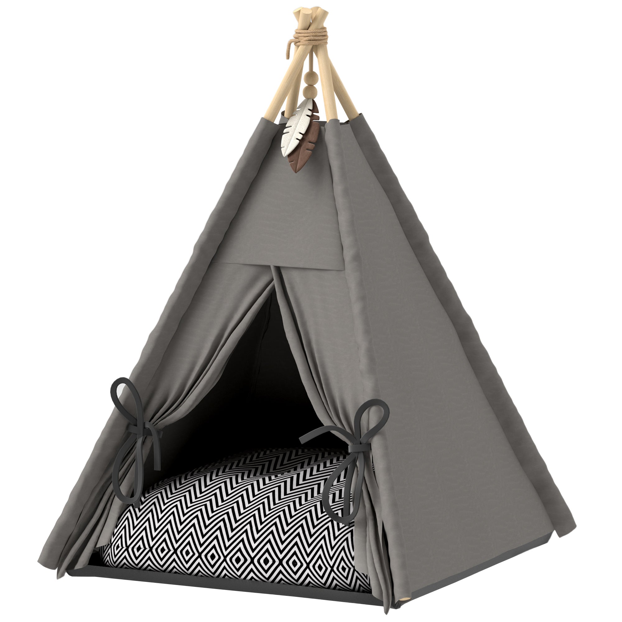 Kæledyrstipetelt, Kæledyrsseng I Tipi Design, Kattetelt Med Pude, Hundeseng Til At Sove I, Katteseng, Grå Black Friday Aosom Tilbud