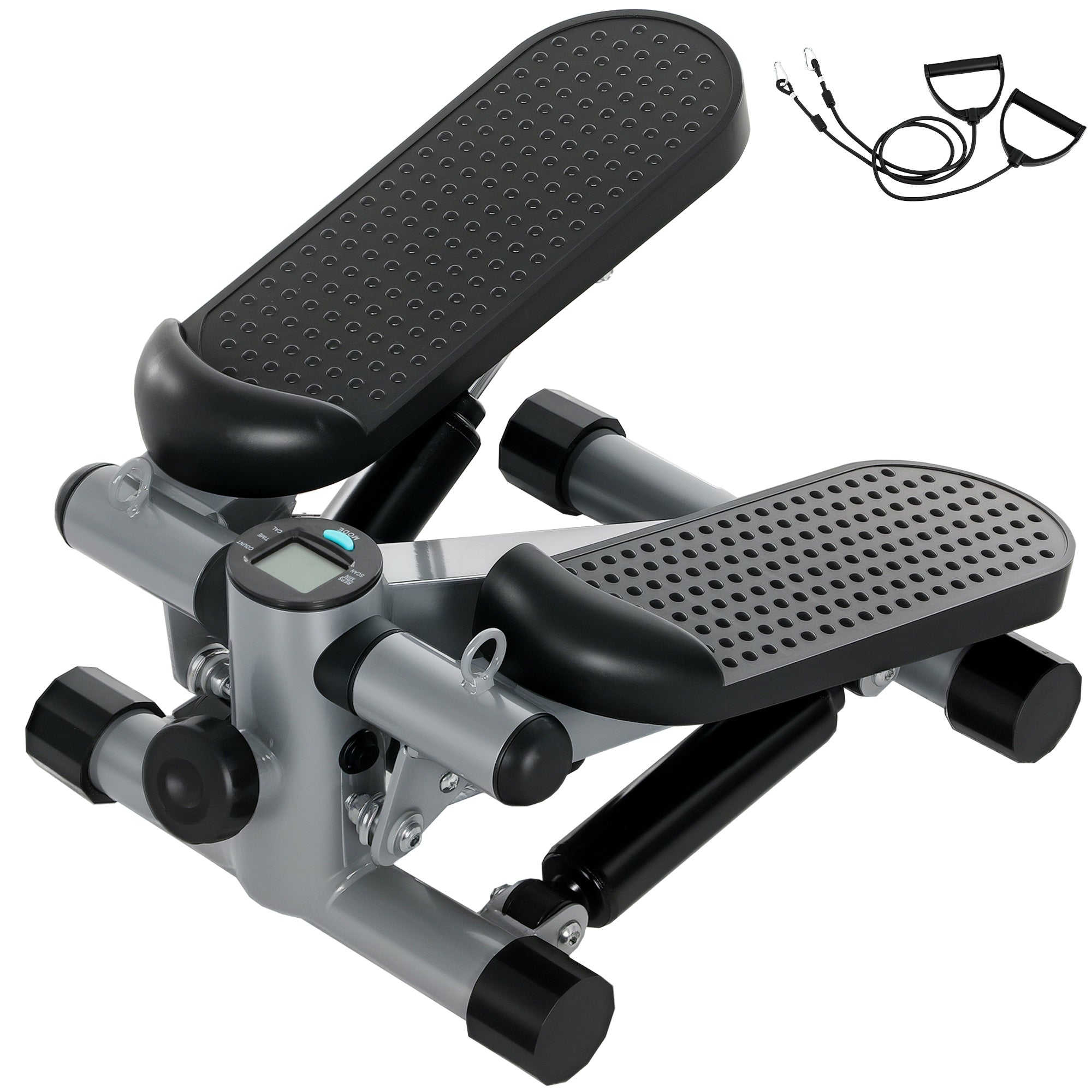 2 I 1 Mini Stepper Til Hjemmet Med Power Ropes, Lcd Display Up Down Swing Stepper 41 X 30,5 X 18,5 Cm Grå Black Friday Aosom Tilbud