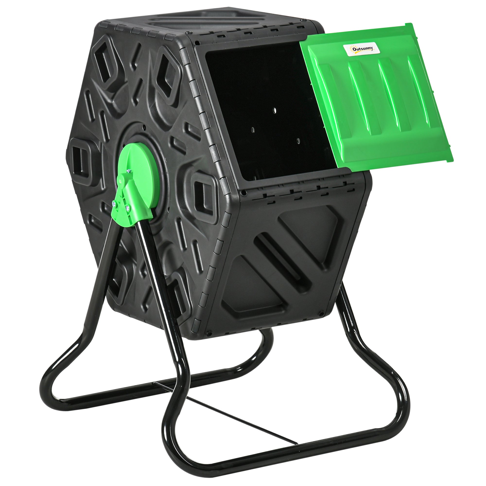 Kompostbeholder, 65 Liter Kompostbeholder, Roterbar, Kompakt, 24 Ventilationshuller, Stål, Plastik, Grøn+sort Black Friday Aosom Tilbud
