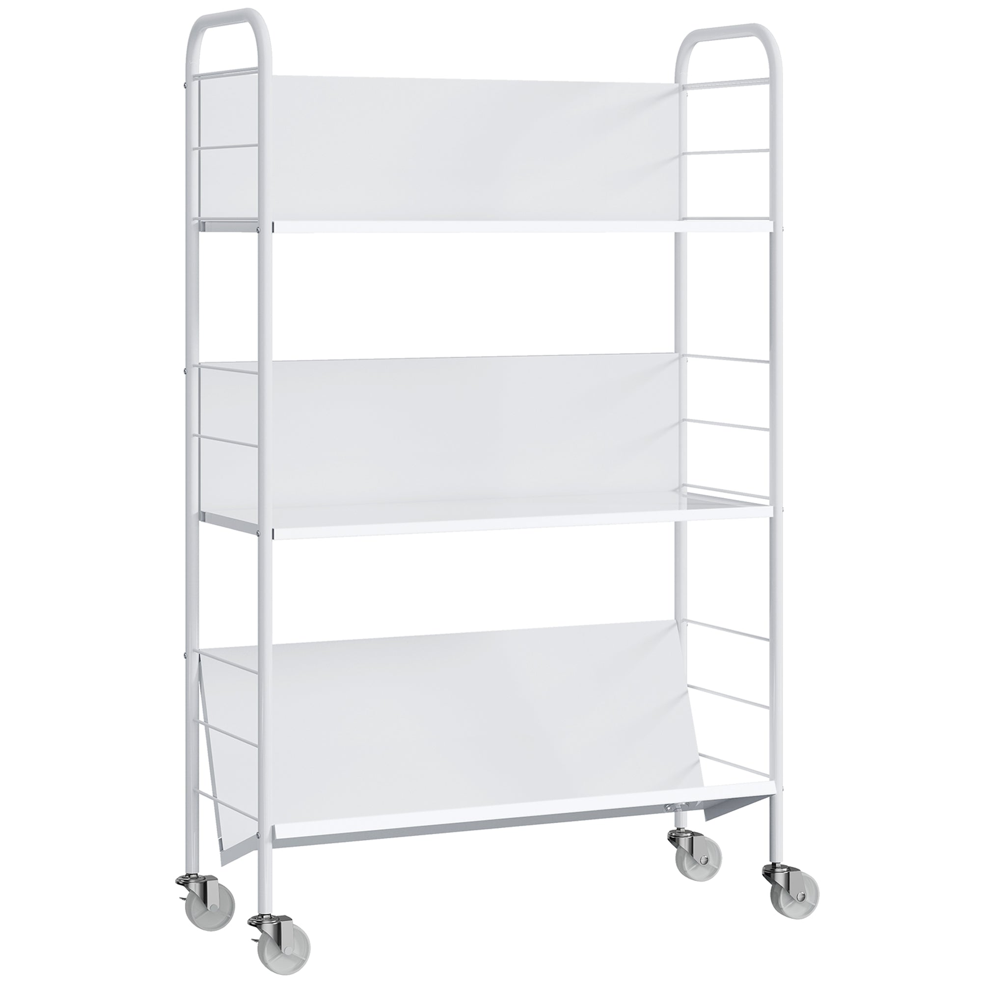 Bogreol Opbevaringsreol Med 3 Niveauer, Hjul, Legetøjsreol Til Soveværelse, 69 X 26 X 108 Cm, Hvid Black Friday Aosom Tilbud