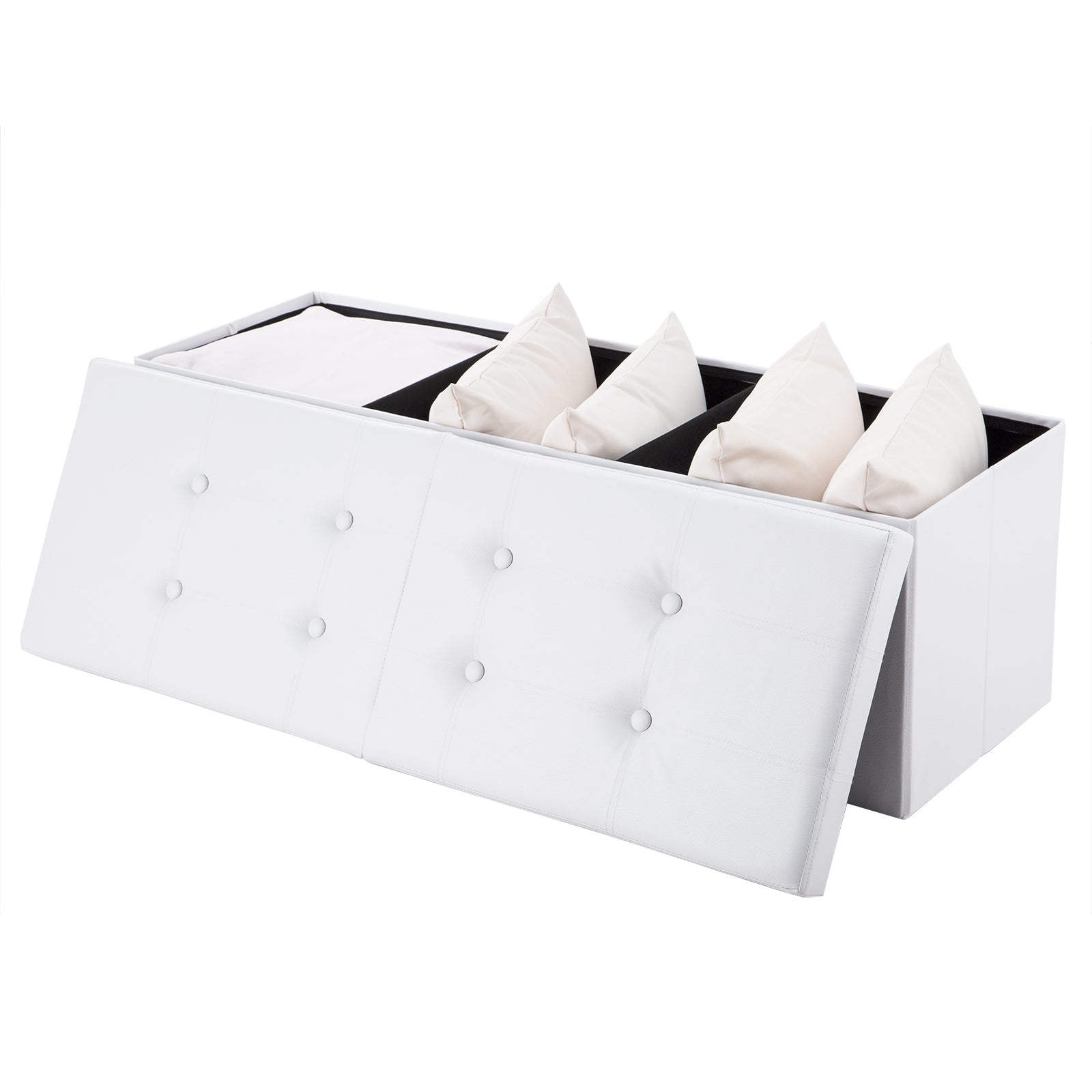 Foldbar Opbevaringsbænk Med Polstret Sæde      115x38x38 Cm   L 80x40x40 Cm Black Friday Deuba Tilbud