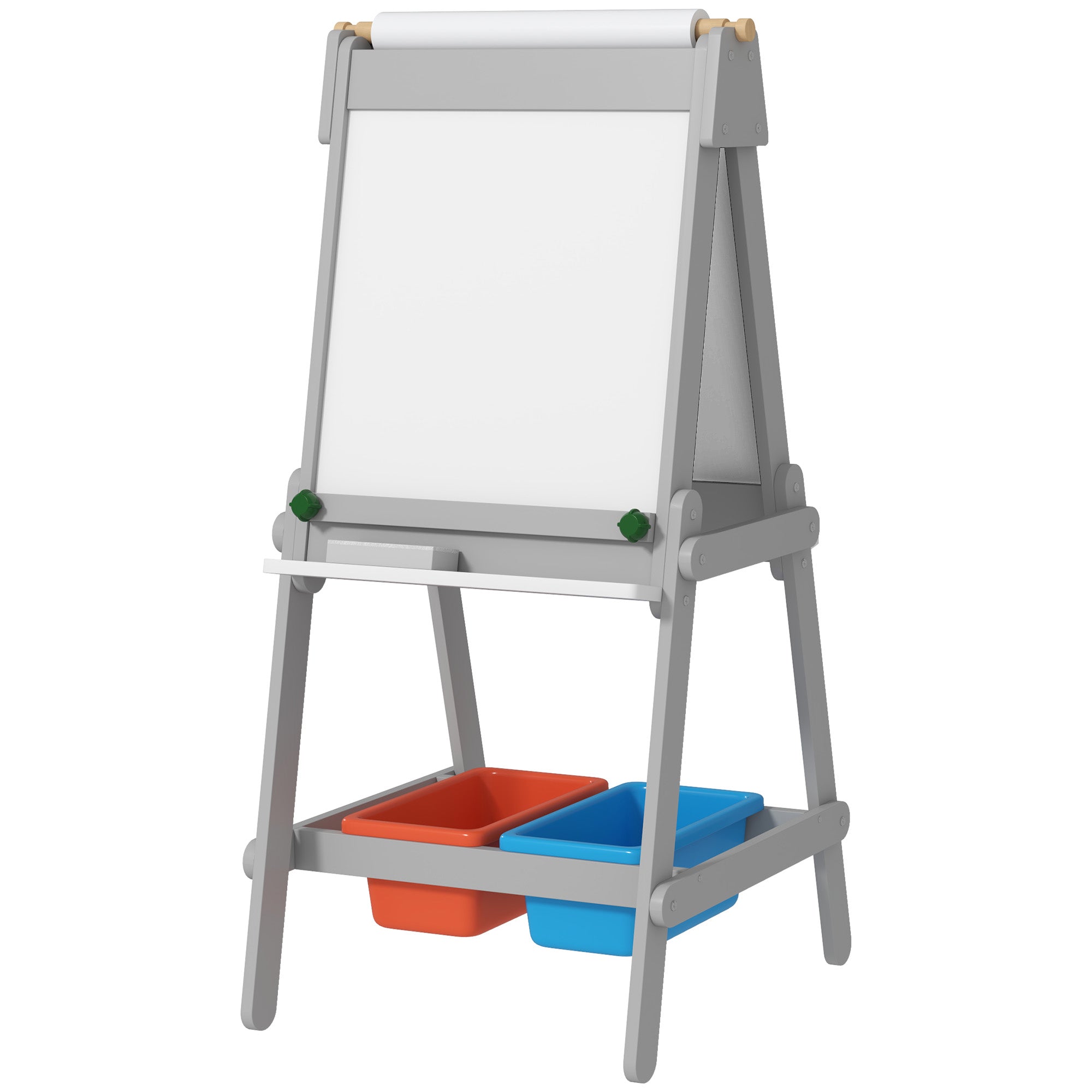 Dobbeltsidet Børnestaffeli Med Papirrulle, Tavle, Whiteboard, 3 I 1 Design, Til Tegning Og Maling Black Friday Aosom Tilbud