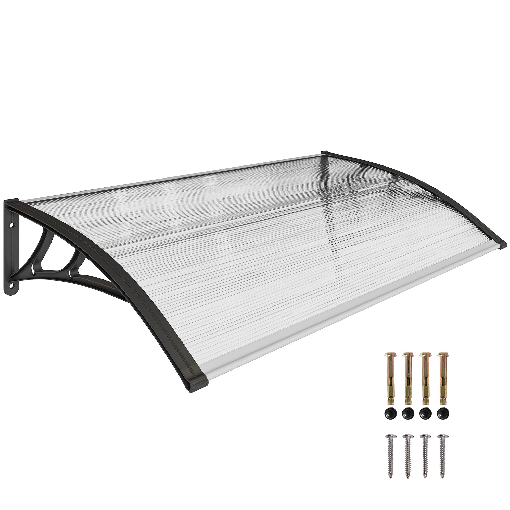 Baldakin Til Hoveddør Vindue, Vejrbestandig, Transparent, Aluminiumsforbindelsesstænger Polycarbonat, 110 X 60 X 18 Cm Black Friday Arkswift Tilbud