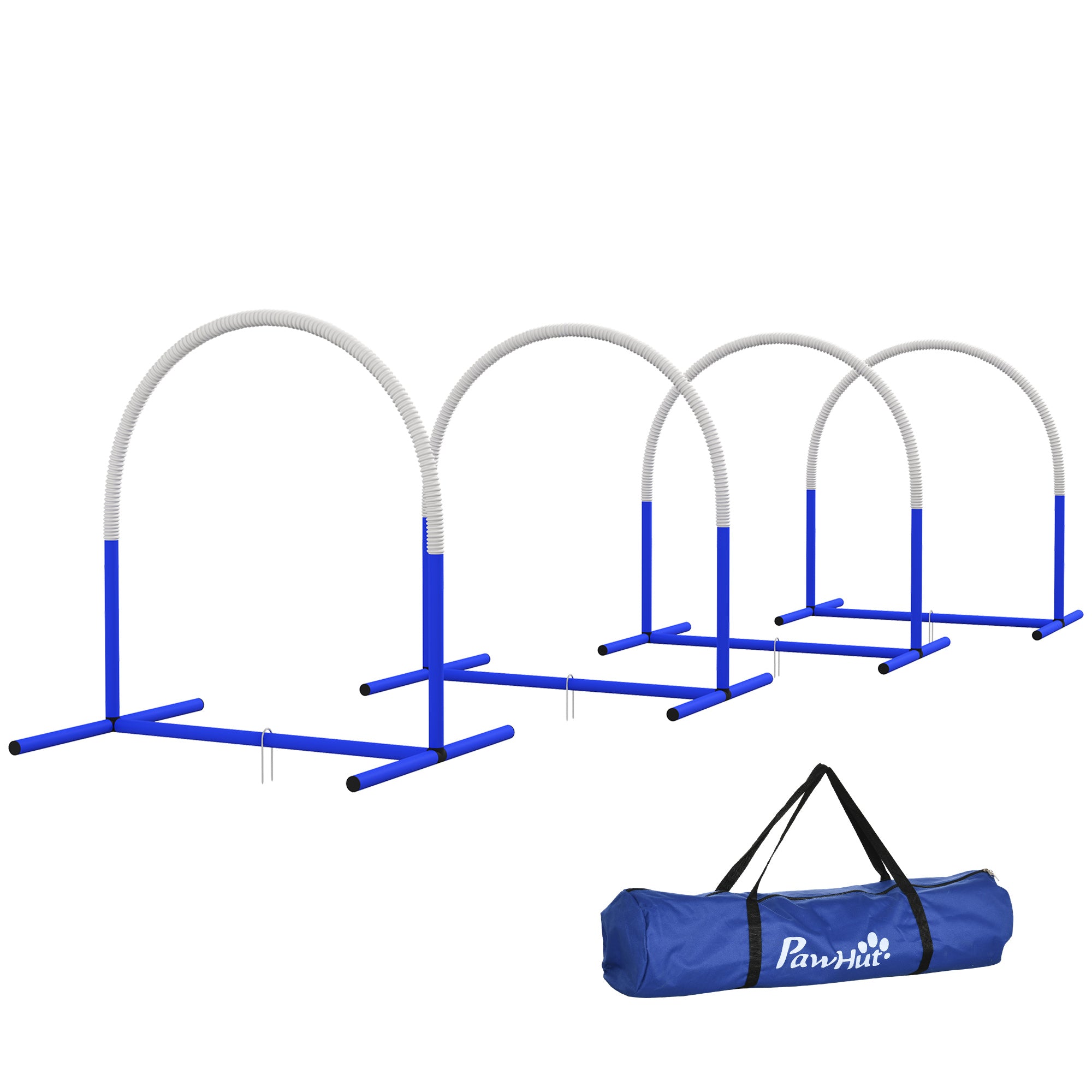 Agility Sæt Til Hunde, Hundetræning, 4 Buer, Til Begyndere, Med Bæretaske, Blå+hvid, 88 X 64 X 95 Cm Black Friday Aosom Tilbud