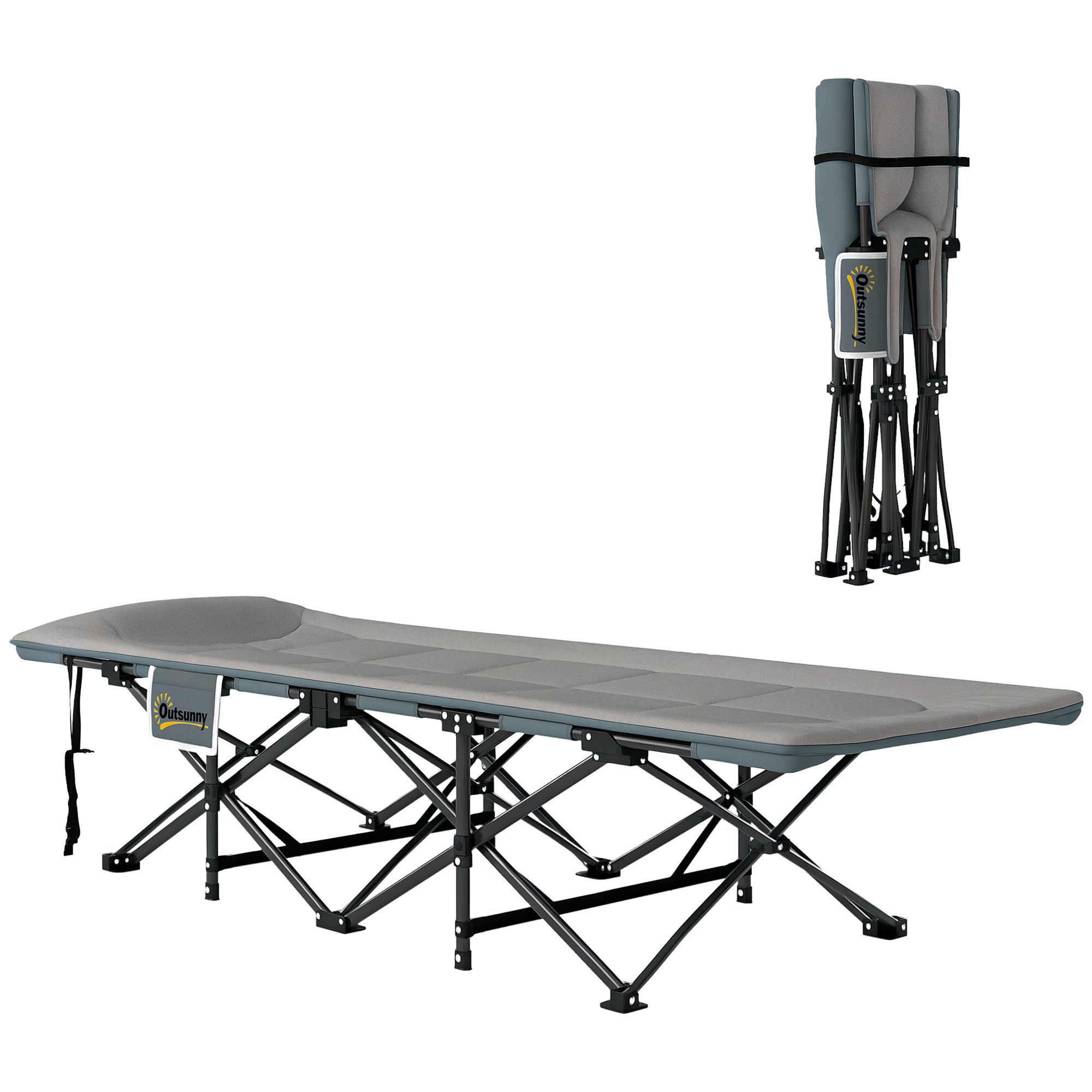 Sammenklappelig Feltseng Med Madras, Pude Og Sidelomme, 187 X 67 X 37 Cm, Gæsteseng Op Til 150 Kg, Grå Black Friday Arkswift Tilbud