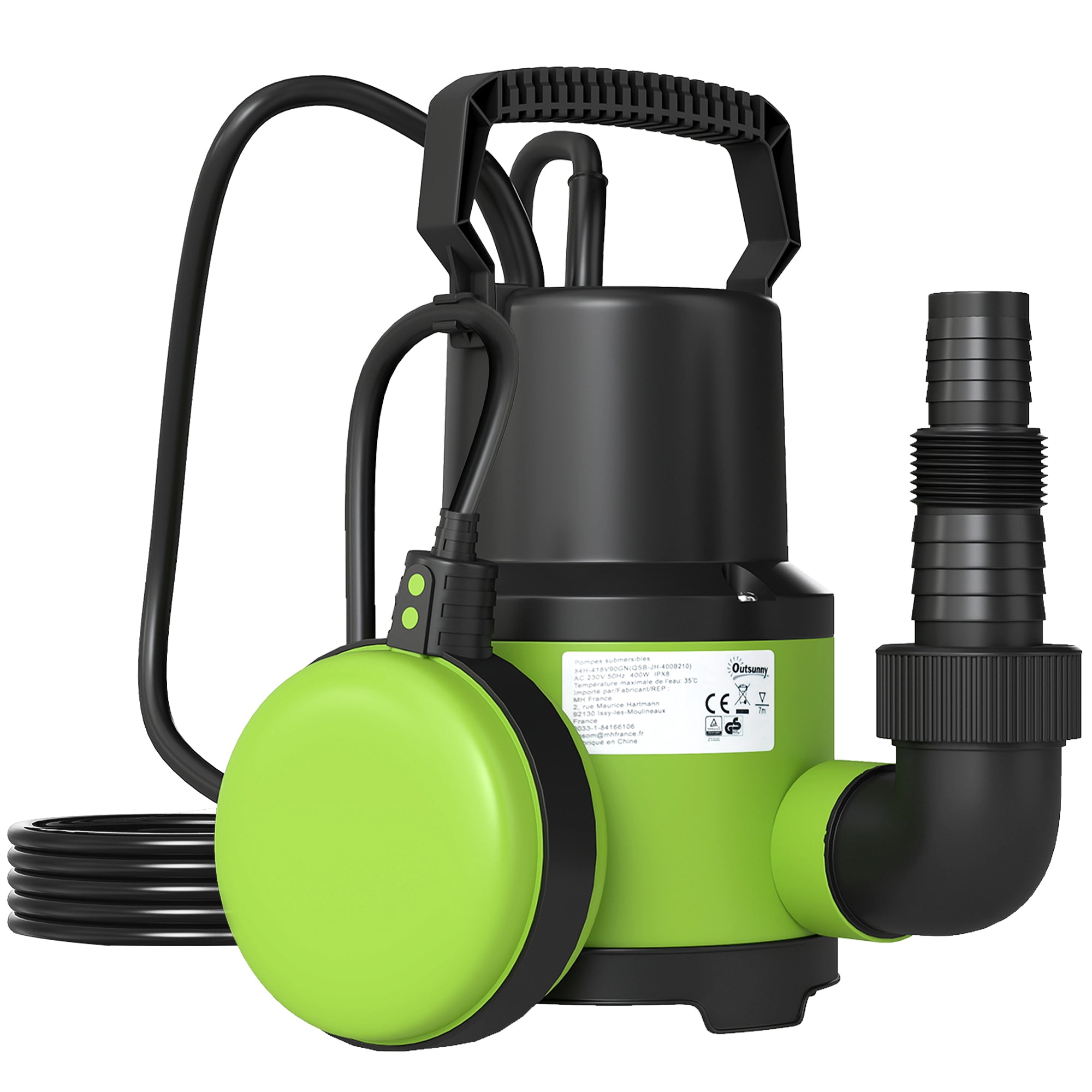 Dykpumpe, Dampumpe, Vandpumpe Med Flydeafbryder, Springvandspumpe, 400w, 9000l T, 16 X 14 X 27 Cm, Grøn Black Friday Arkswift Tilbud