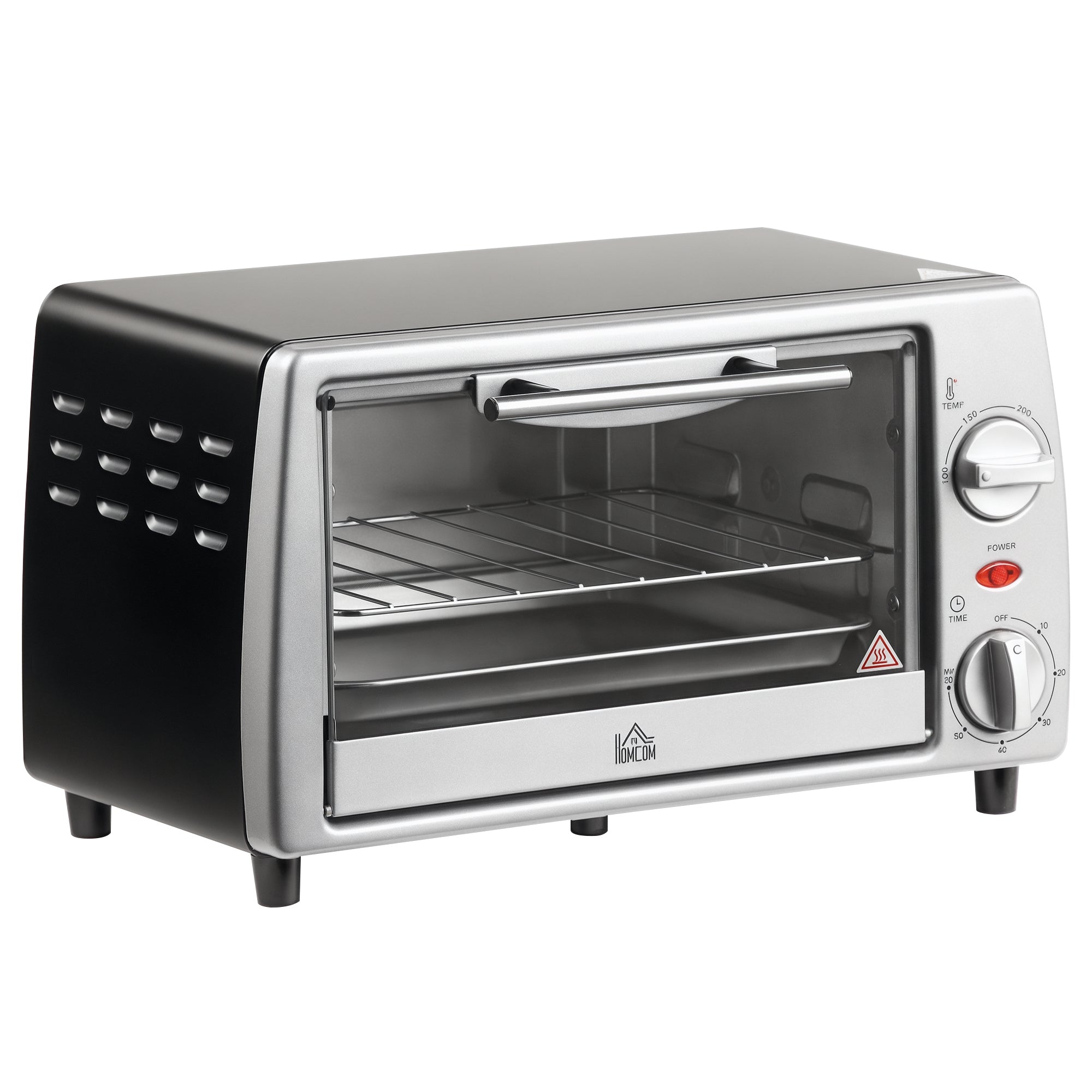 Miniovn 10 L 750w 100 230â 60 Min Timer Med Bageplade, Grillrist Og Aftagelig Bundplade, Pizzaovn Sølv Black Friday Arkswift Tilbud